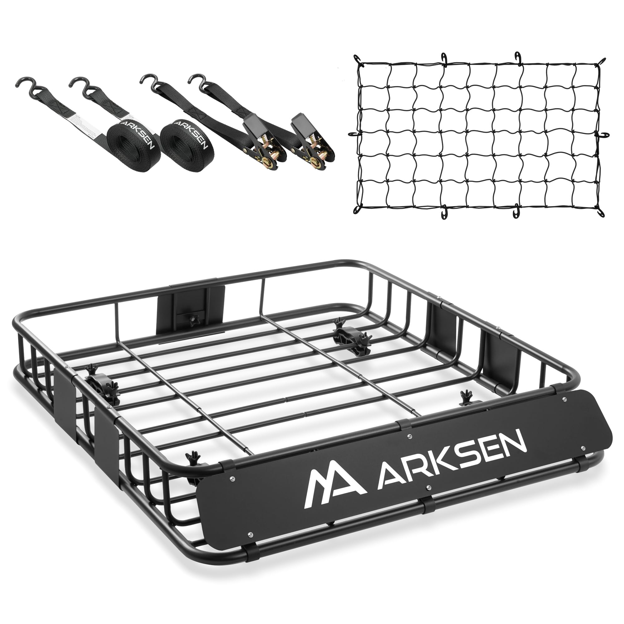 Arksen 43 X 39 X 6 Inch Universal 250Lb Heavy Duty Roof Rack Cargo With Cargo Net & Ratchet Straps, Car Top Luggage Holder Carri