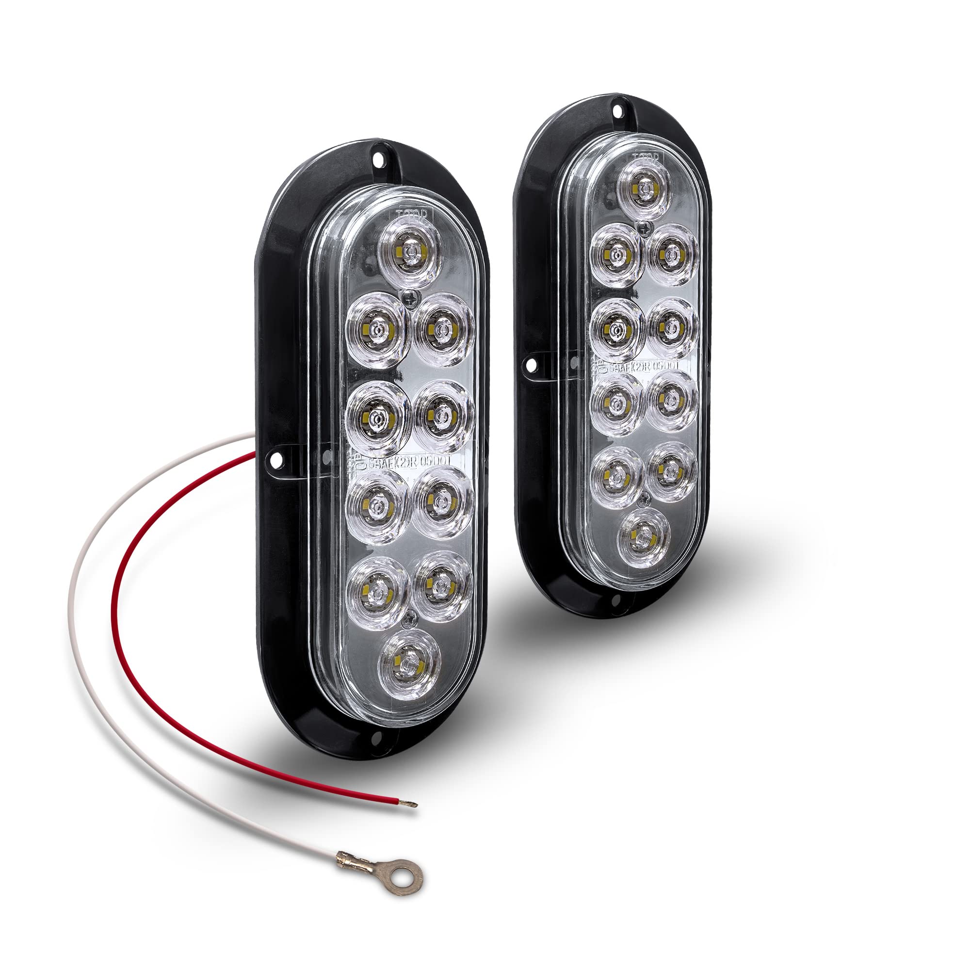 2pc 6 inch White Oval LED Reverse Trailer Tail Light Kit DOT FMVSS 108] SAE (2) R] Surface-Mount] IP67 Waterproof] Reverse Back-
