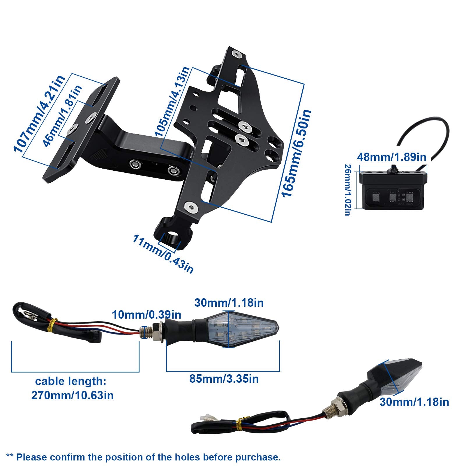 Mdpromcp Universal Adjustable Motorcycle License Plate Holder Motorcycle Fender Eliminator Kit With 2 Turn Signal Lights