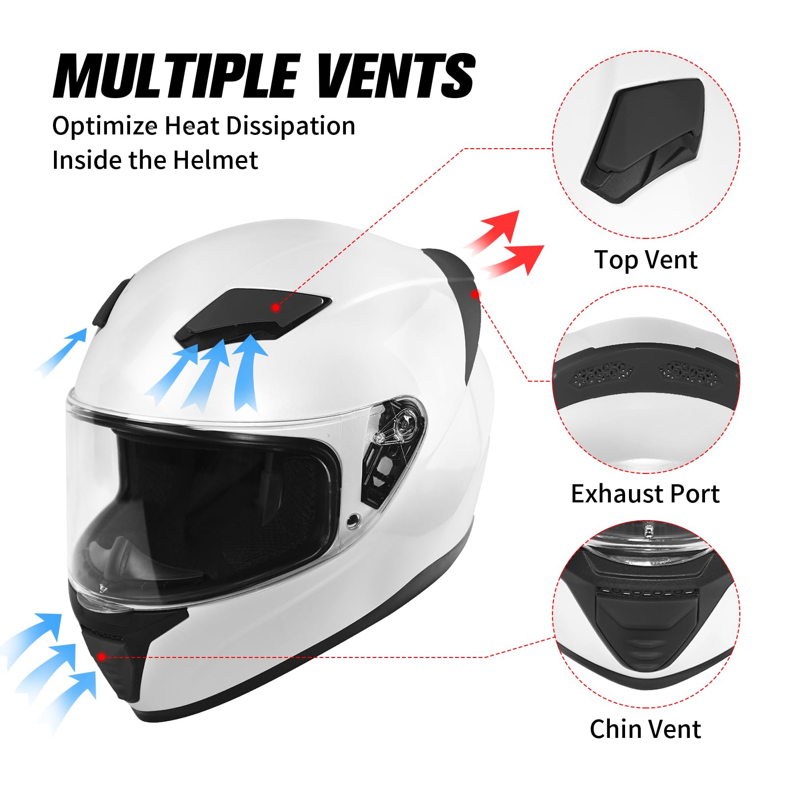 Jqf Gear Full Face Motorcycle Helmet Ws-607 Dot Approved Motorbike Racing Street Bike Helmets For Adults With Visor (Gloss White