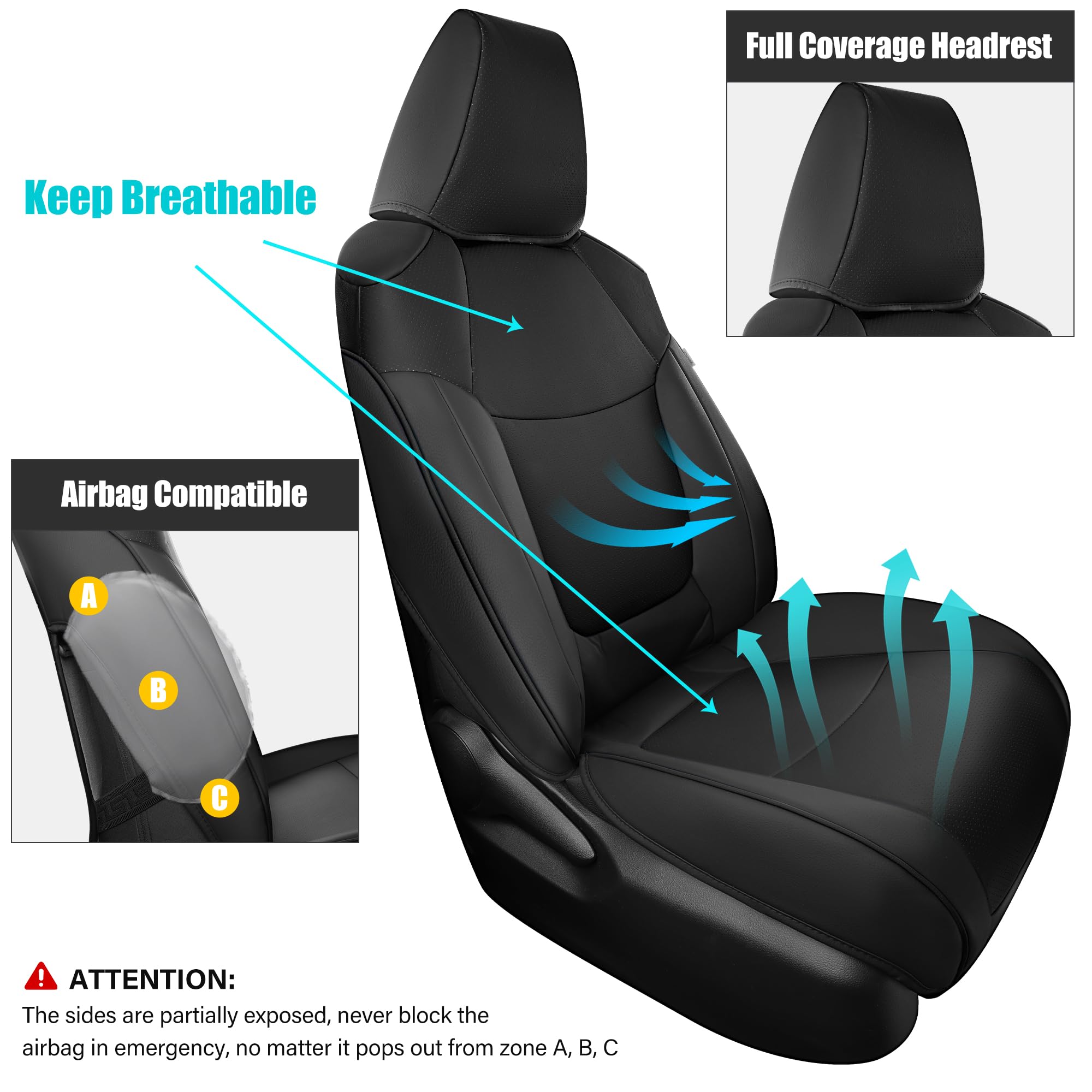AOOG Leather Car Seat Covers Fit RAV4, Waterproof Faux Leather Seat Covers Custom Fit for Toyota RAV4 2019 2021 2022 2023 LE,XLE