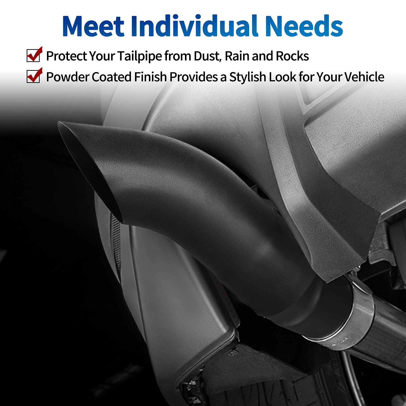 Autosaver88 2.5 Inch Inlet Black Exhaust Tip, 2.5' Inlet 2.5' Outlet 9' Overall Length Stainless Steel Turn Down Exhaust Tips Powder Coated Finish Tailpipe