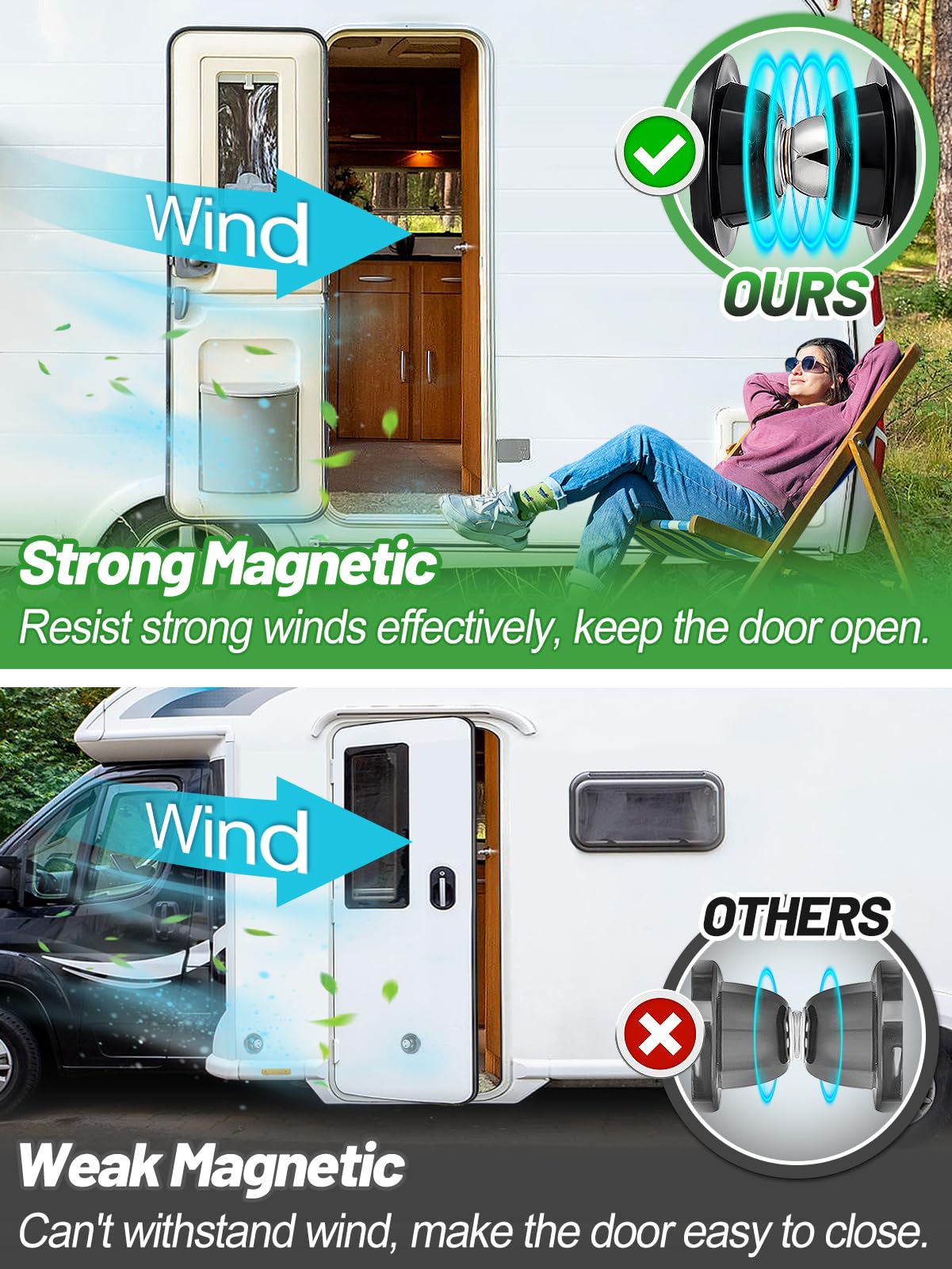 RV Magnetic Door Catch with Adhesives - Easy to Install Camper Trailer Door Holder, Sturdy Stopper for RV Accessories, 1 Pack