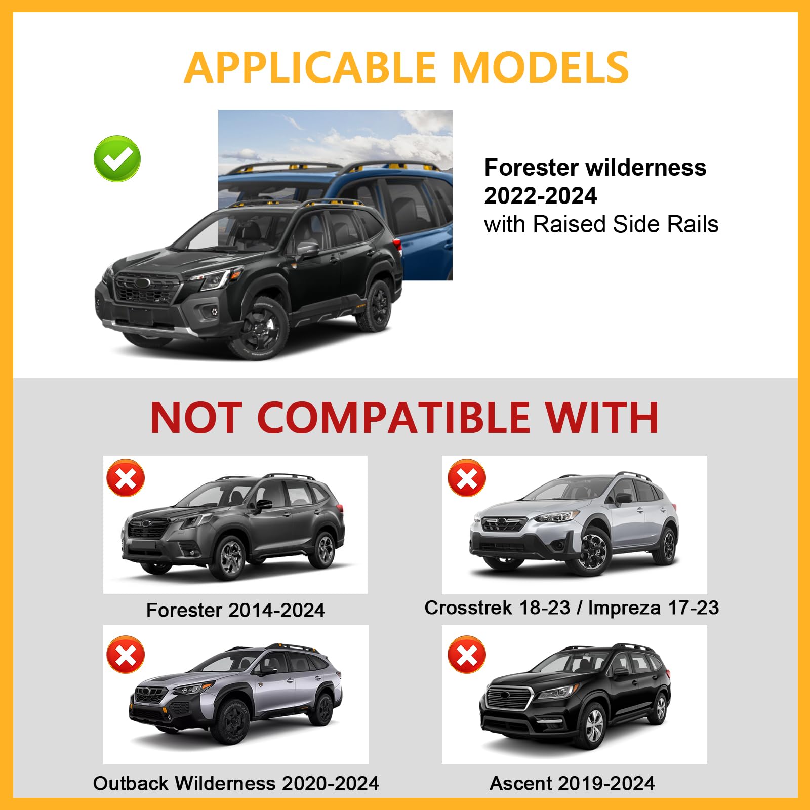 Tuyoung 220lbs Lockable Roof Rack Cross Bars Compatible with Subaru Forester Wilderness 2022 2023 2024 with Raised Side Rails, H