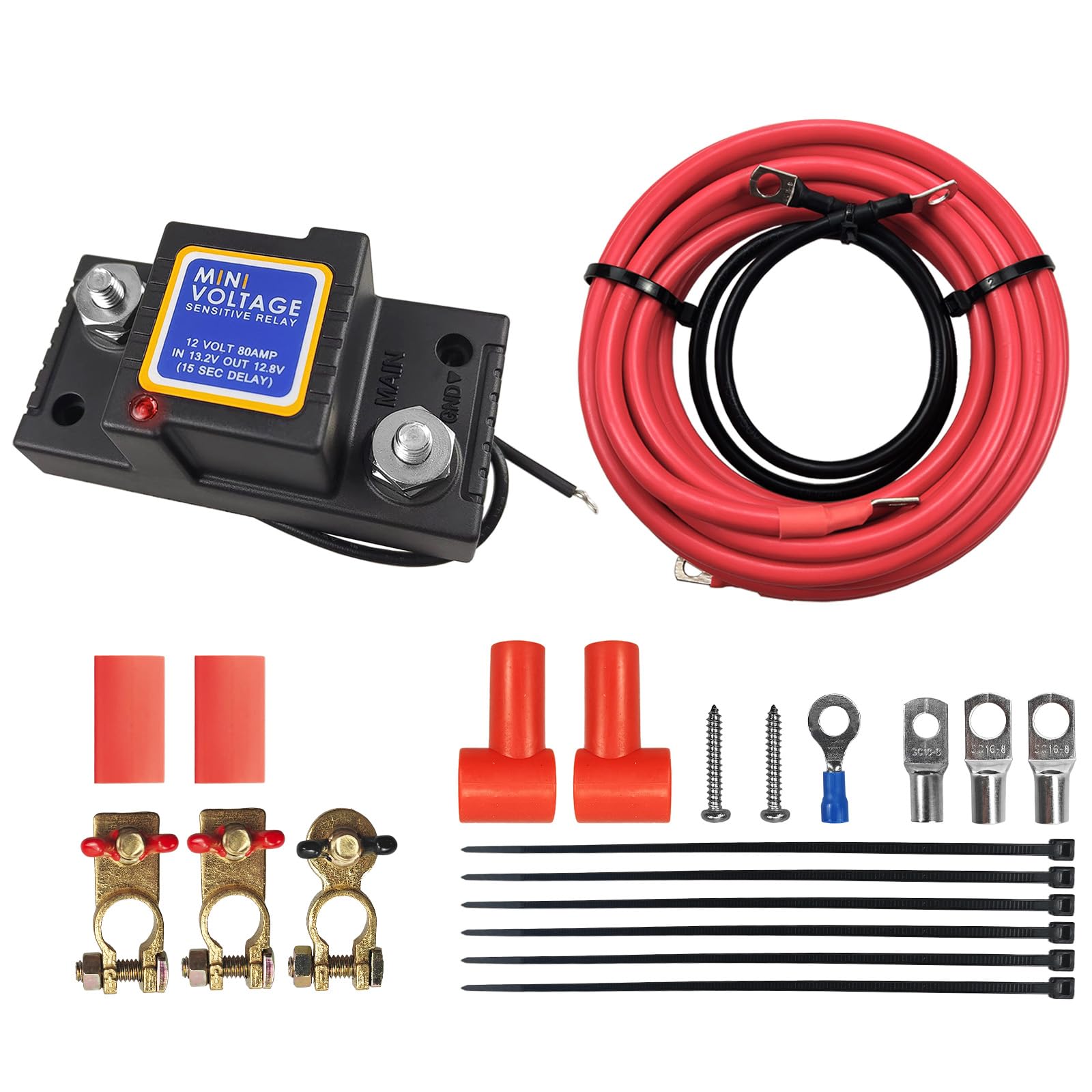 Uckasayfy 6M Dual Smart Battery Isolator Kit 12V 80Amp Voltage Sensing Relay(Vsr) Compatible With Utv Atv Marine Rv Motorcycle,