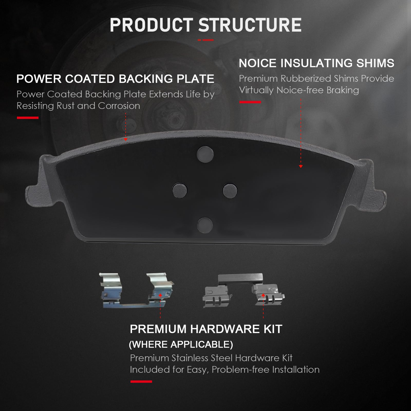 Cciyu D1363 D1707 8Pcs Front & Rear Ceramic Brake Pads Kits 15-19 For Cadillac Escalade,14-19 For Chevrolet Silverado 1500,14-19