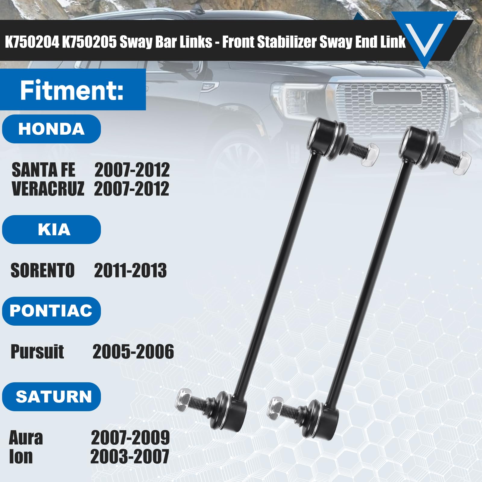 K750204 K750205 Sway Bar - Front Stabilizer Bar End Links Compatible With Hyundai Santa Fe 2007-2012 Hyundai Veracruz 2007-2012