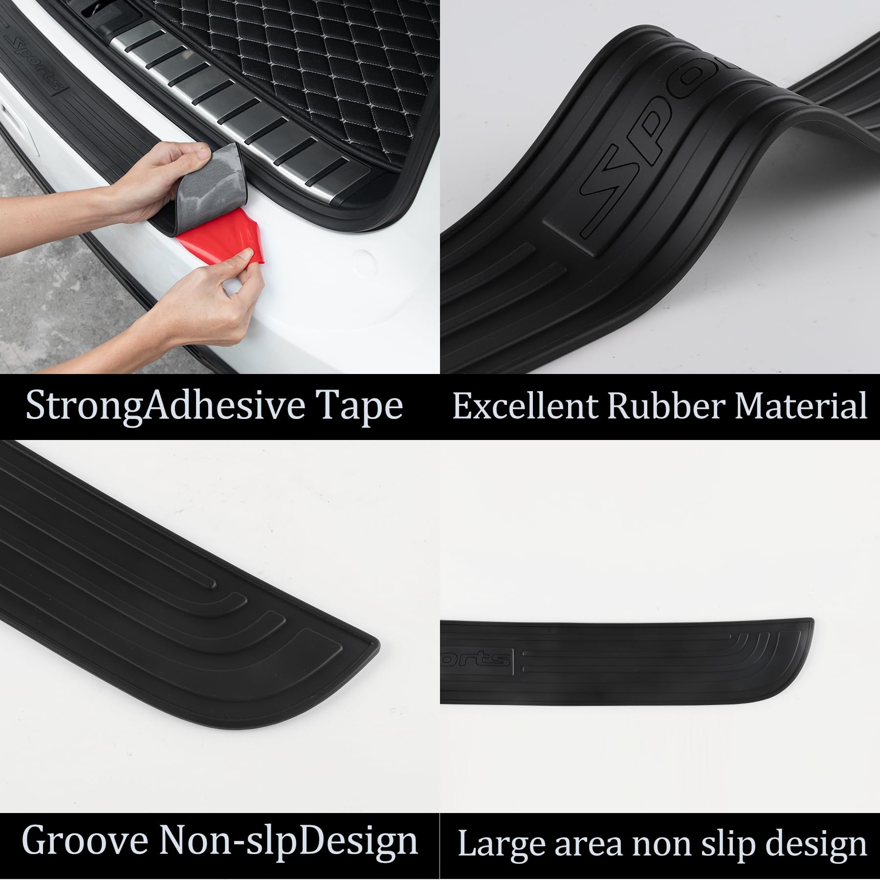 Singaro Car Rear Bumper Protector, 35.5Inch X2.75Inch Car/Suv Universal Rubber Anti-Scratch Trunk Exterior Accessories(Black-Spo