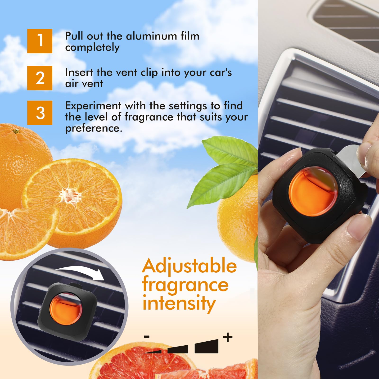 Car Air Fresheners, 6 Pack, Citrus, Car Fresheners Vent Clips, Long Lasting Air Freshener For Car, Car Refresher For Men Women