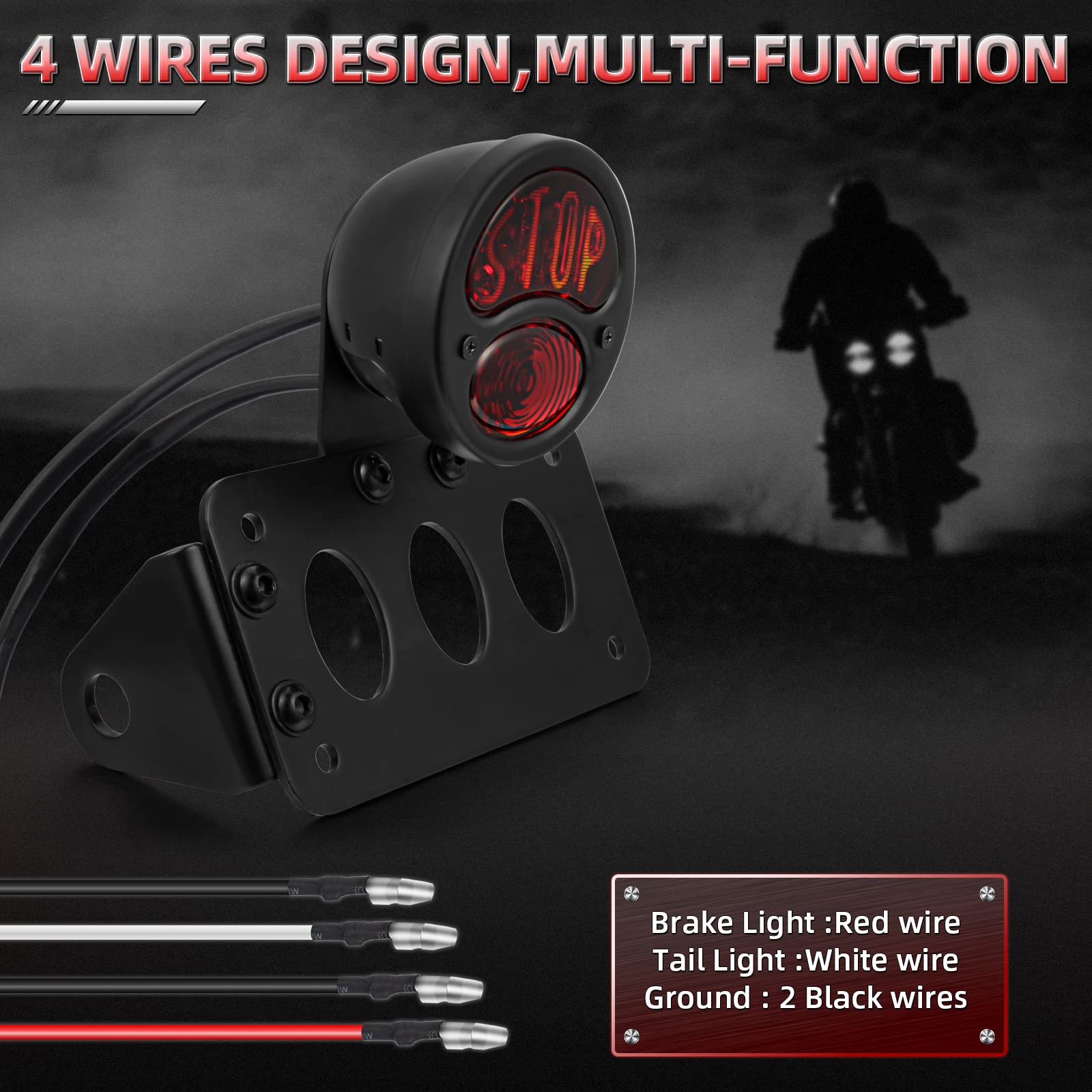 Amazicha 3/4 Axle Mount License Plate Bracket with LED Brake Tail Light for Harley Davidson Sportster Bobber Chopper Cafe