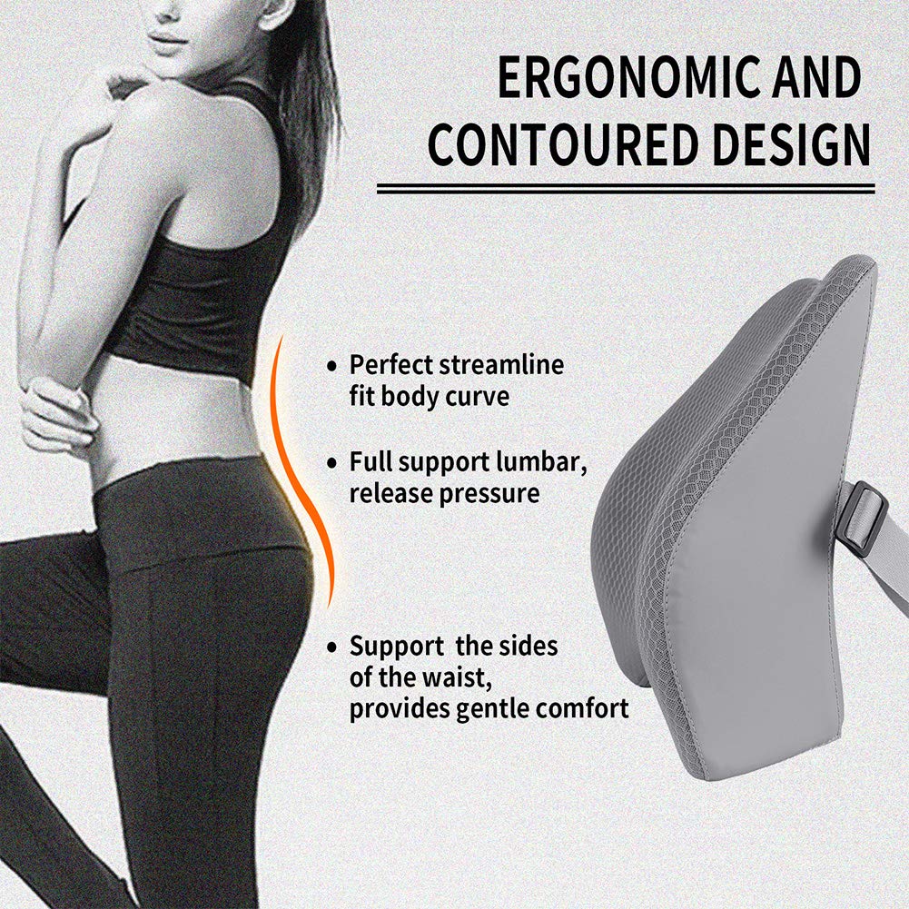 Tishijie Memory Foam Lumbar Support Pillow For Car - Back Support For Car Seat (Gray)