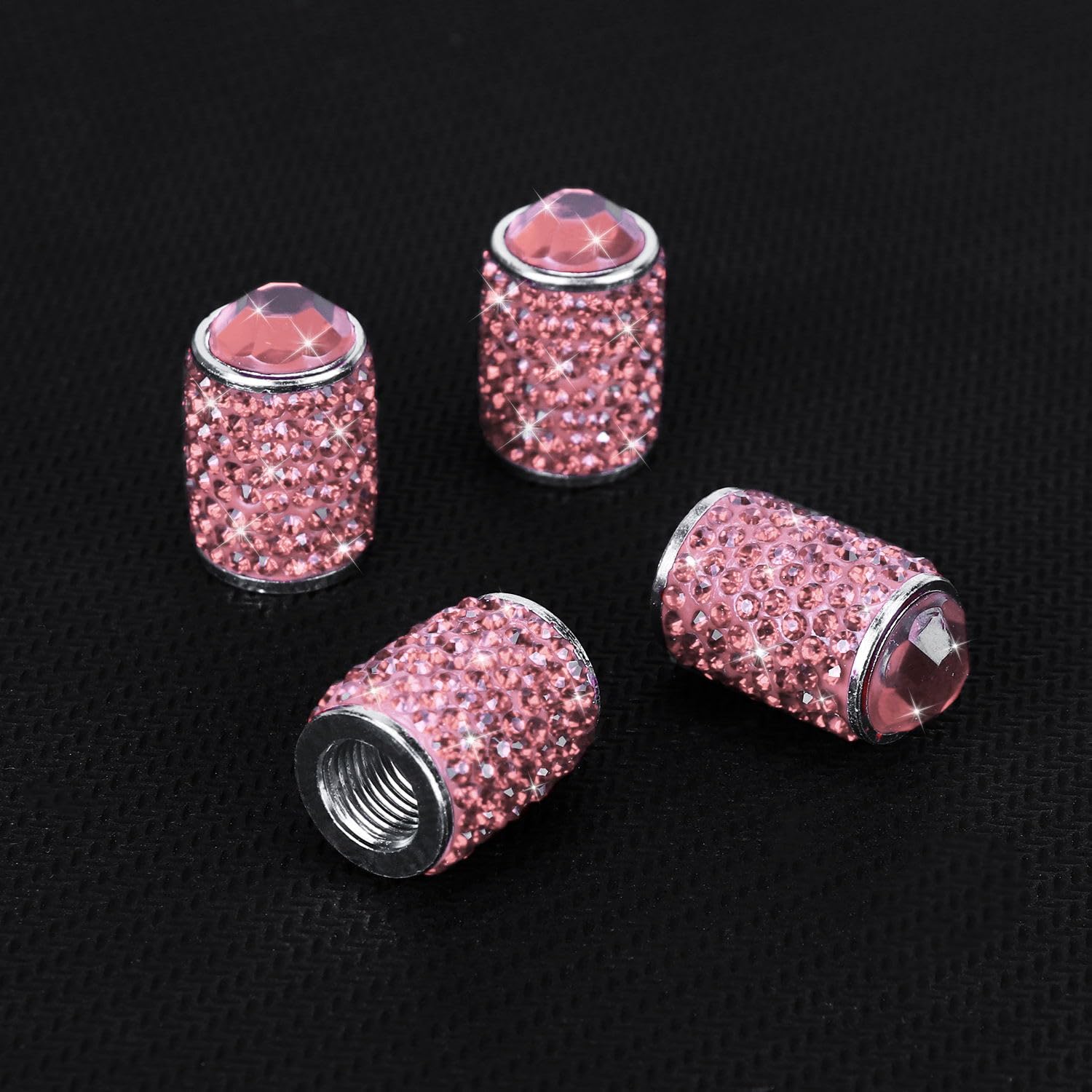 ToBeQueen Bling Pink Tire Valve Caps, 4 Pack Handmade Crystal Rhinestone Diamond Pink Sparkly Tire cCover Universal Dustproof Li