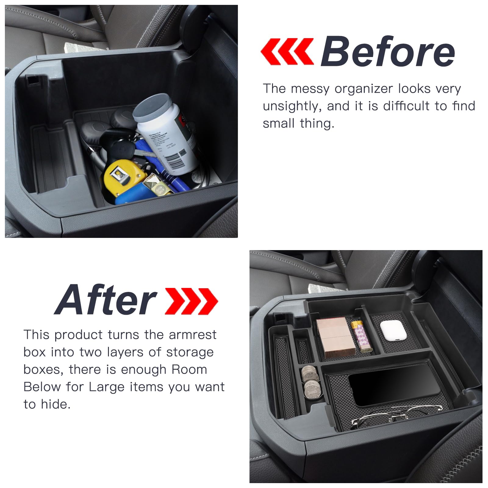 Neepiar Center Console Organizer Tray Compatible with 2021 2022 2023 2024 GMC YuKon Denali, Chevy Suburban/Tahoe Armrest Storage