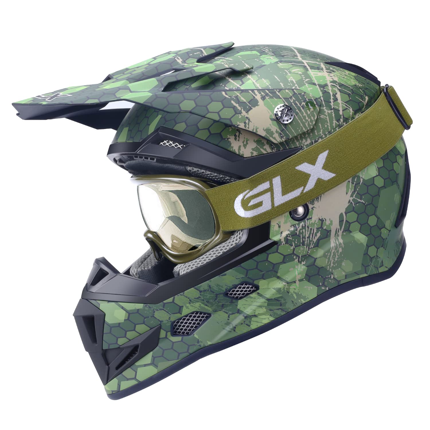 GLX GX623 Kids Full Face Helmet Combo - Large Camouflage, Polypropylene, Includes Gloves & Goggles for Boys & Girls