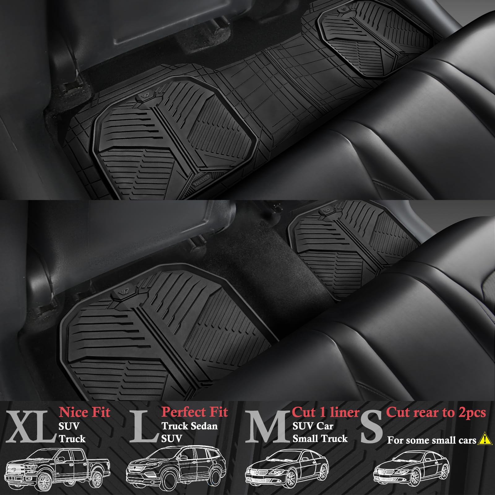Car Pass Heavy Duty Rubber Rear Car Mat, Deep-Dish Odorless Car Floor Mats All Weather, Universal Trim-To-Fit For Suvs Trucks Se