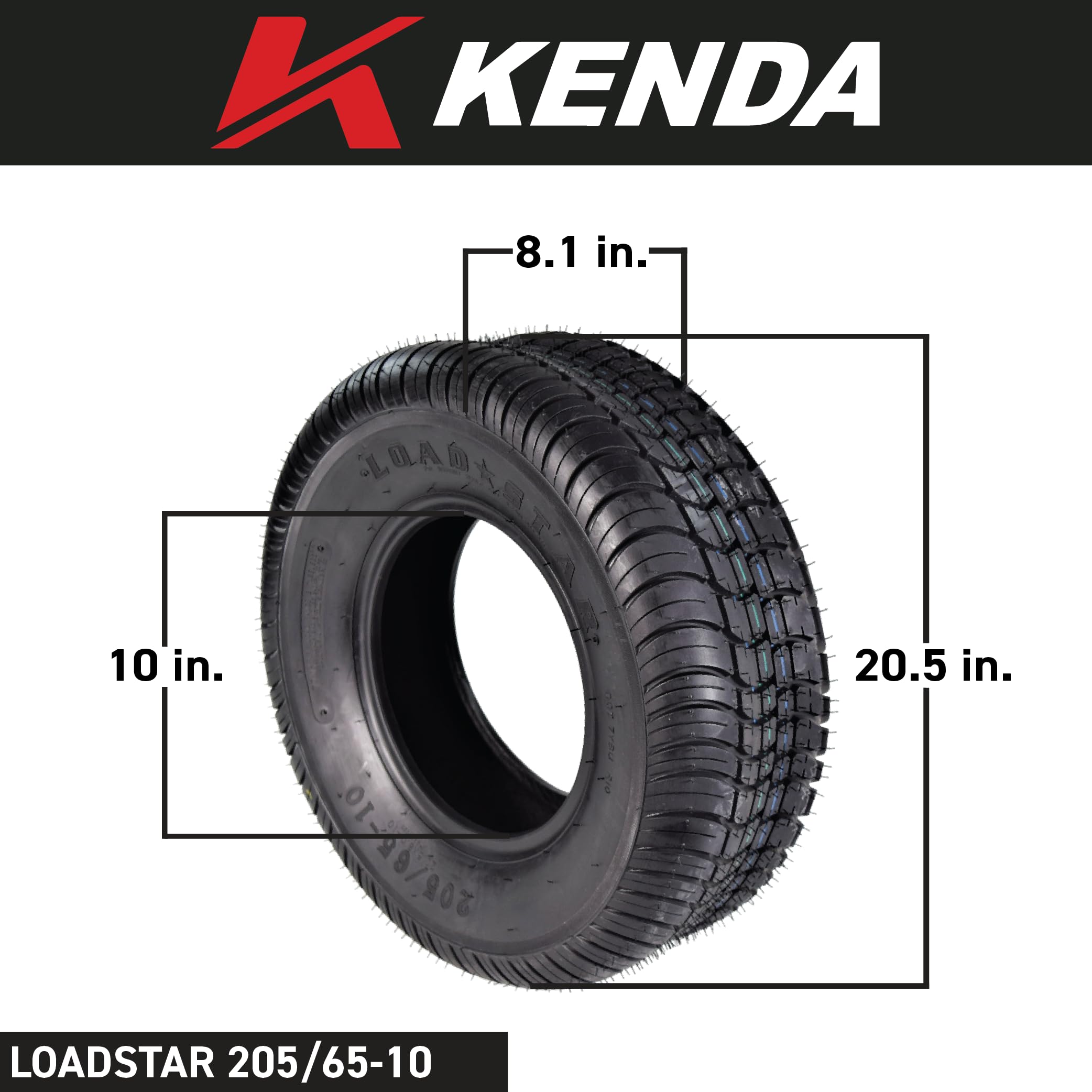 Kenda K399 205/65-10 Loadstar Trailer Tire Bias-Ply Tire For Superior Towing Performance With Enhanced Stability For Utility Tra