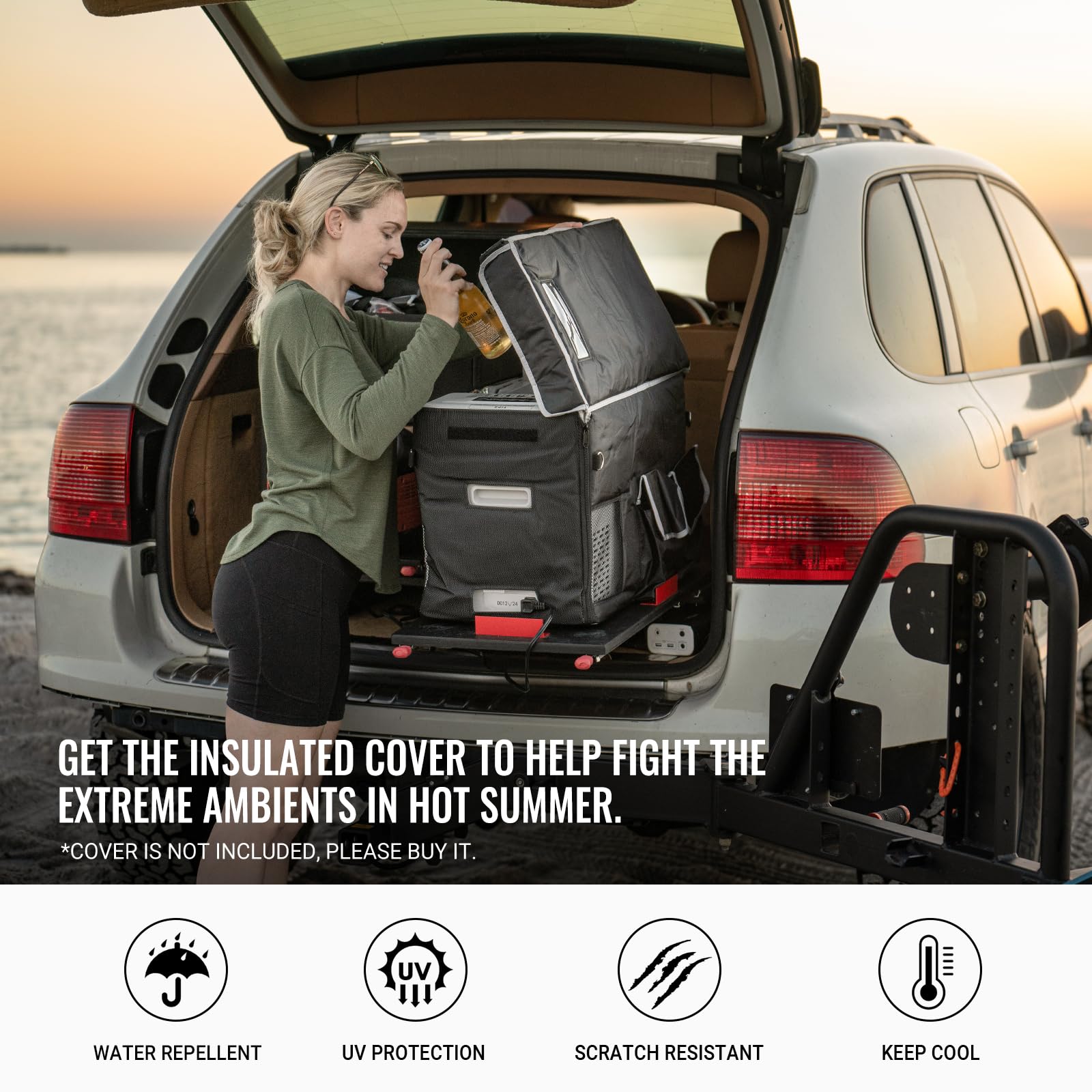 Bougerv 12 Volt Refrigerator With Cover 12V Car Fridge 30 Quart Portable Freezer Compressor Cooler Compressor Freezer, 12/24V Dc