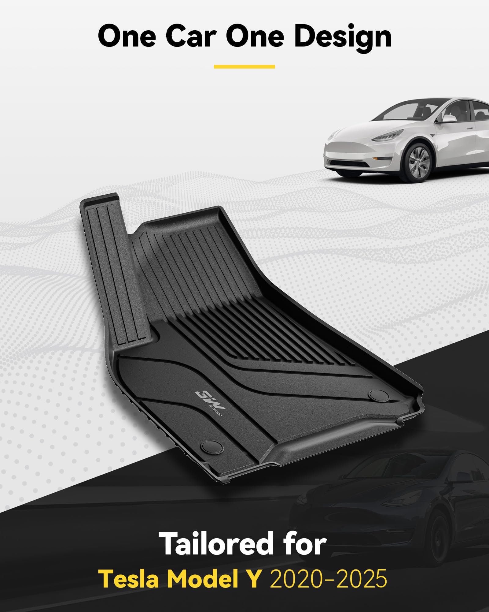 3W Tesla Model Y Floor Mats, Tpe Floor Liner For Tesla Model Y 2020-2025, Full Set Black Floor Mats, Cargo Liner And Rear Seat B