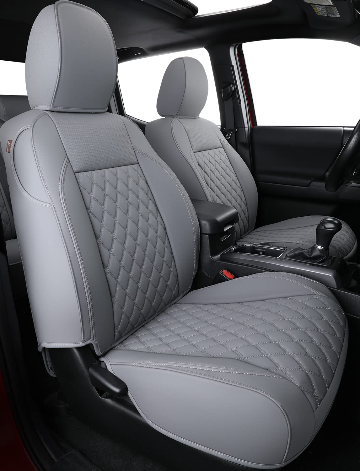 Luckyman Club Tacoma Full-Set Seat Covers P04-Hy, Fit Tacoma 2016 2017 2018 2019 2020 2021 2022 2023 Double/Crew Cab Only, With Faux Leather (Full Set, Gray)