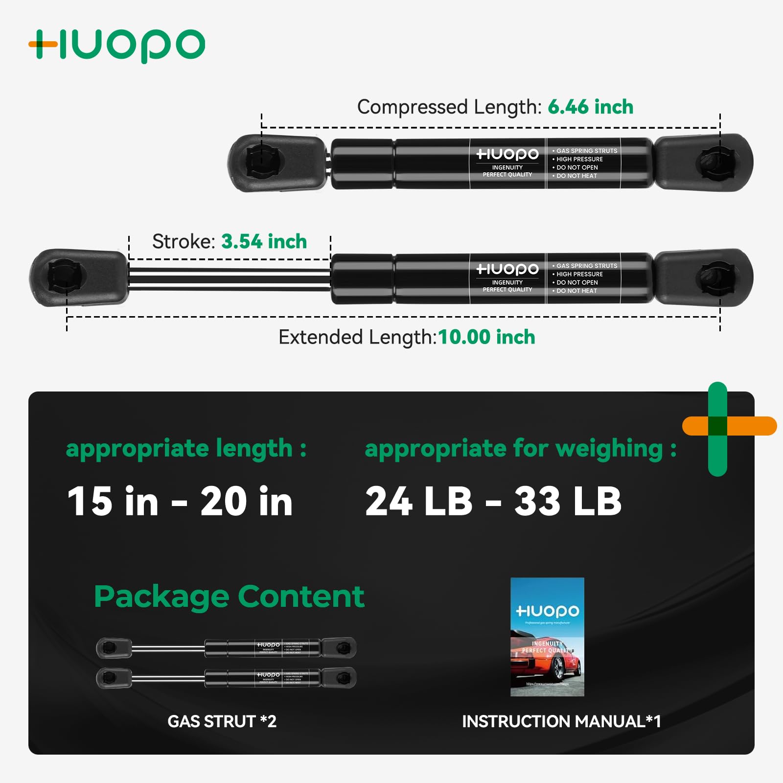 Huopo C16-18457 10 Inch 30Lb/133N Gas Struts Springs Shocks Lift Support For Truck Toolboox Lid Rv Overhead Cabinet Door Pickup