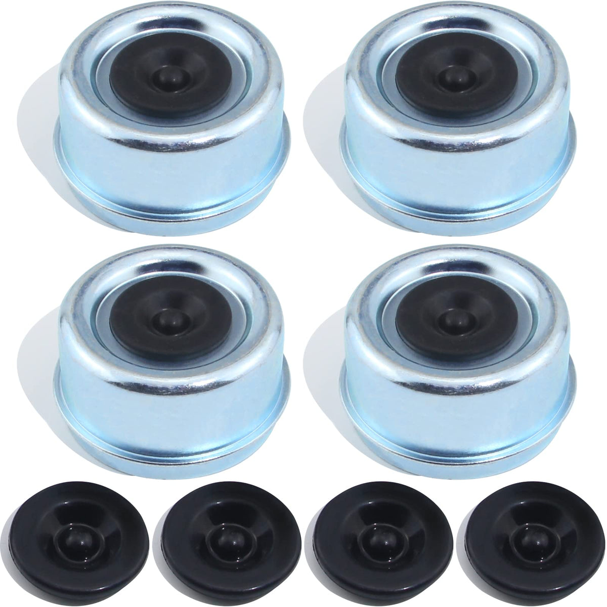 Ibroprat 4Pcs 2.72'' Trailer Hub Cap,Trailer Axle Bearing Dust Cap Cup Grease Cover With 8 Rubber Plugs,Bolt Metal Trailer Axle 