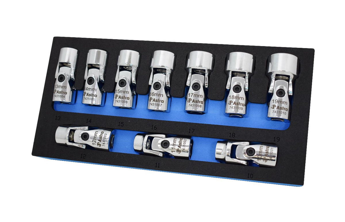 Astro Pneumatic Tool 74310 10-Piece 3/8' Drive Flex Socket Set - 6 Point - Metric
