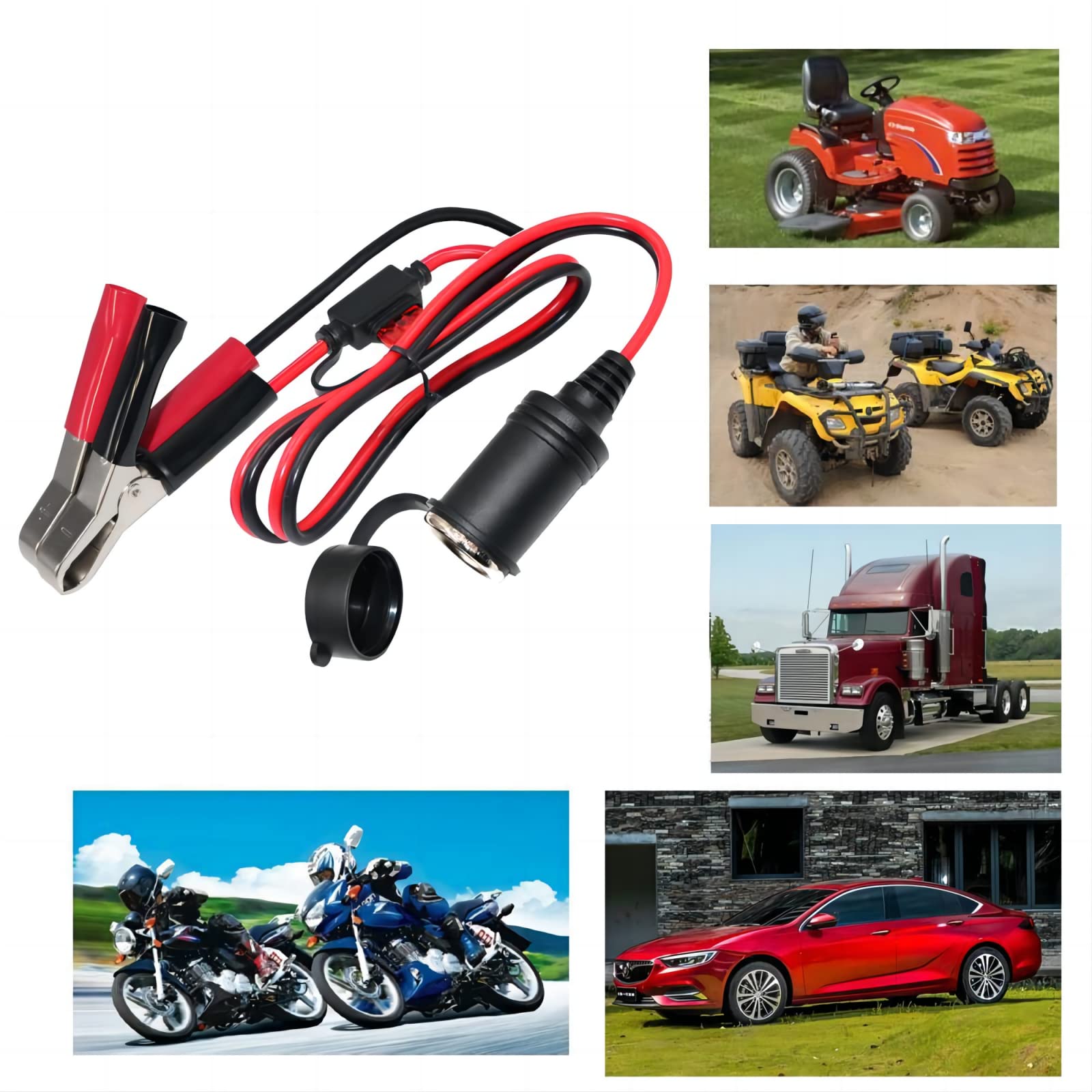 Kuncan Cigarette Lighter Battery Adapter - Female Cigarette Lighter Socket To 12V Battery Alligator Clips For Auto Car Battery Clamp To Cigarette Lighter Plugs Cigar Charge Extension Cable Cord 2Ft