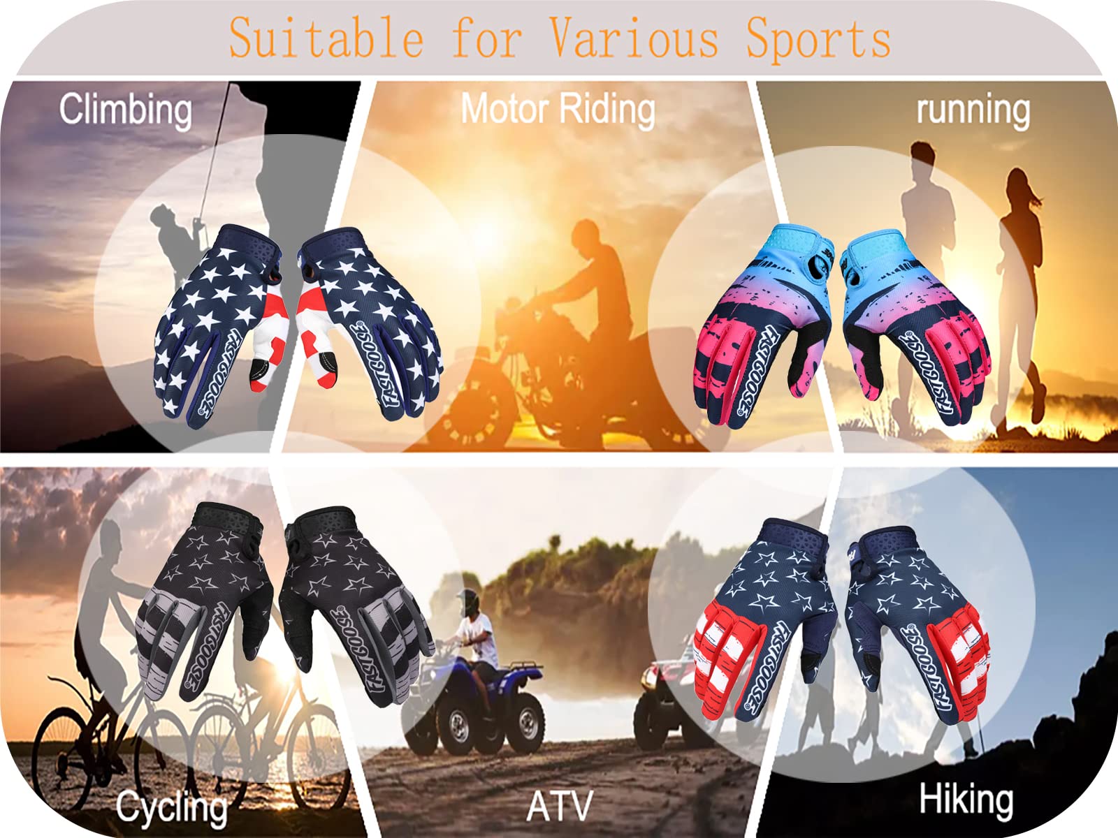 Fastgoose Motorcycle Gloves Drit Bike Gloves Motocross Gloves For Men Women,Breathable Lightweight Off-Road Gloves For Atv Bmx M