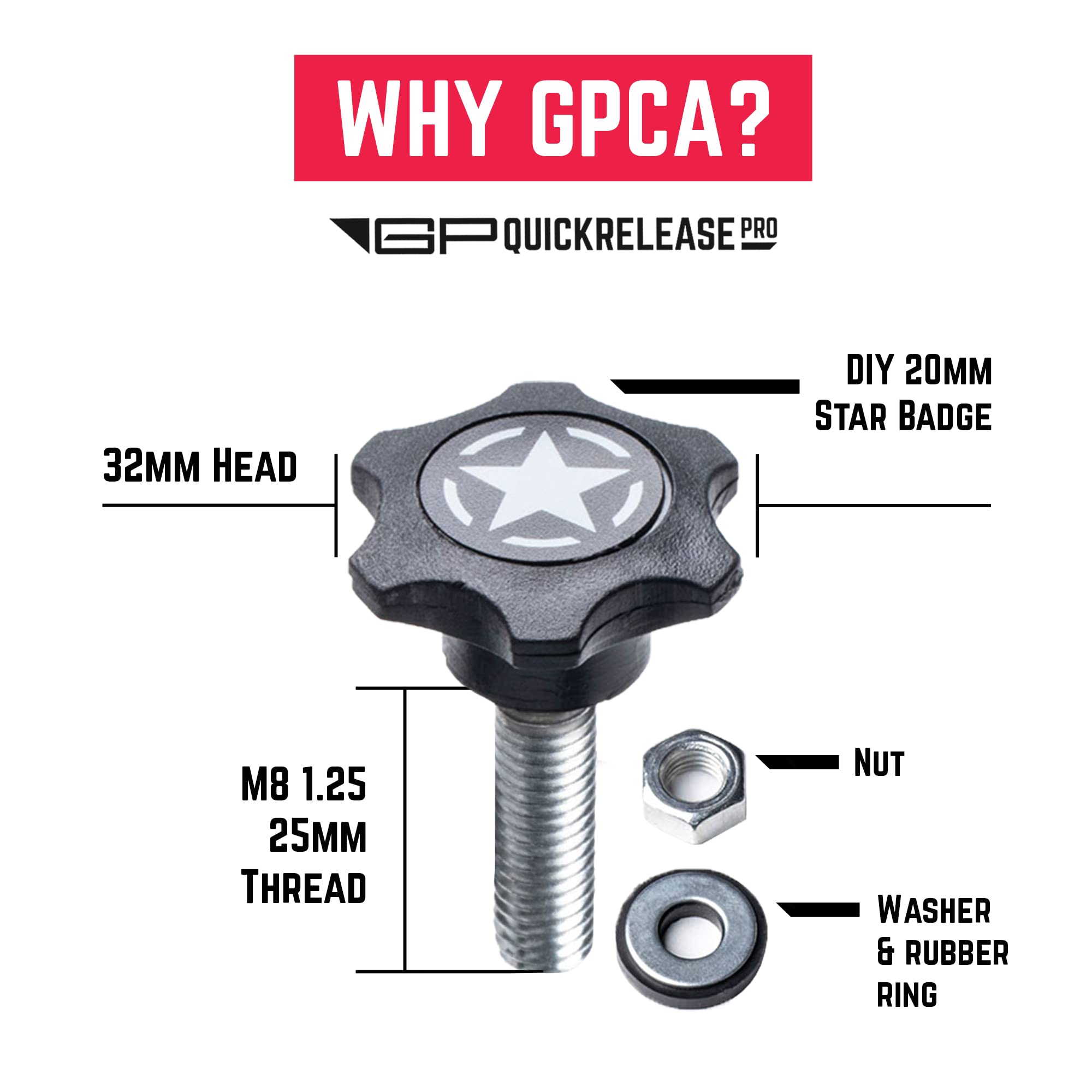 GPCA - GP Star Thumb Screws and D-Rings Set, Easy-to-Install M8 Bolt & Tie Downs, for Quick Cargo Cover Installation, Jeep Wrang