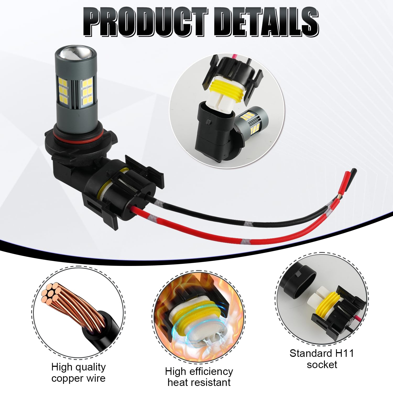 Ibrightstar H11 H9 H8 880 881 Female High Temperature Ceramic Adapter Wiring Harness Sockets Wire For Headlights Or Fog Lights