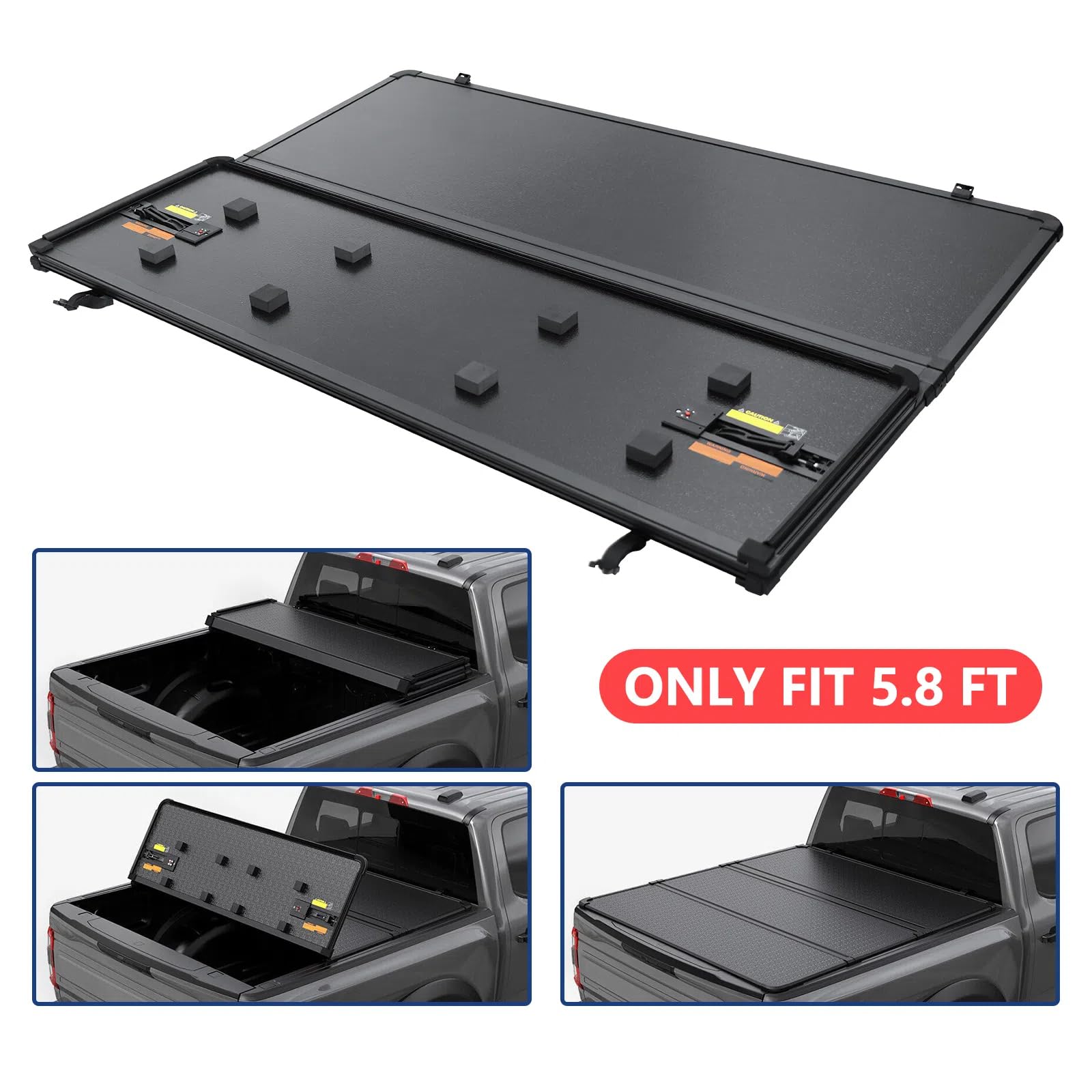 PENSUN 3-Fold Hard Truck Bed Tonneau Cover Fit for 2019-2025 Chevy Silverado/GMC Sierra 1500 Pickup Truck Bed Cover with LED Lig