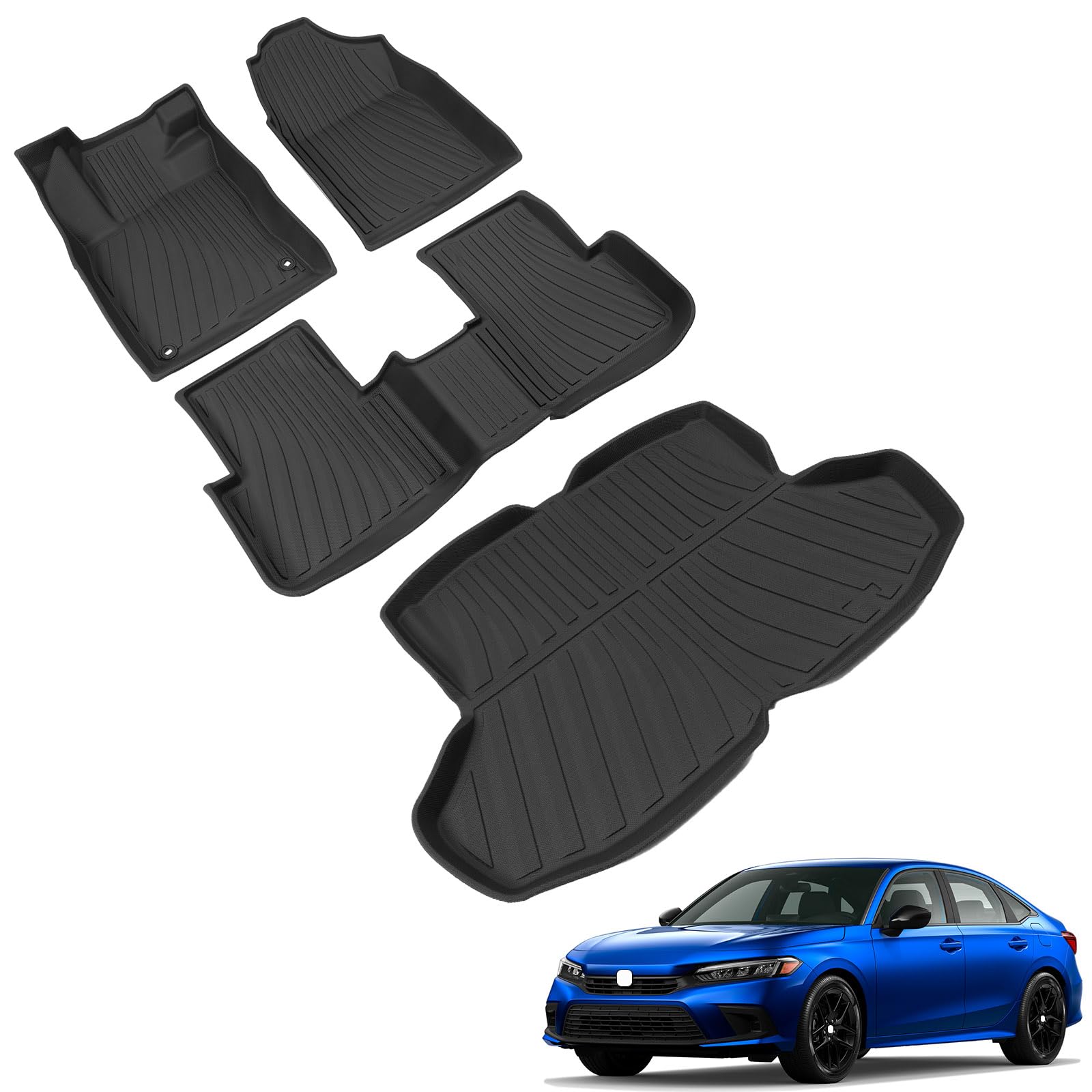 Powoq Floor Mat Compatible With 2022-2025 Honda Civic Sedan Trunk Mat Cargo Liner Tpe Trunk Liner Replacement For 2022-2024 2025