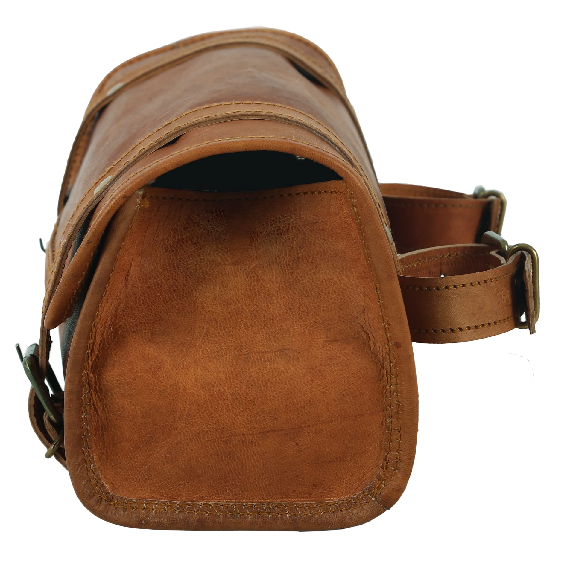 Urooj Handicraft Genuine Goat Leather Vintage Motorcycle 2 Strap Buckle Closure Tool Brown Bag Quick Release Clasp Reinforced Fo
