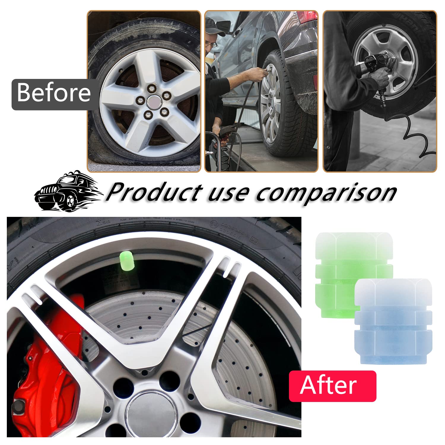 8 Pcs Tire Valve Stem Caps, Glowing Tire Air Caps Cover Car Tire Caps Accessories For Car, Truck, Motorcycles, Bike