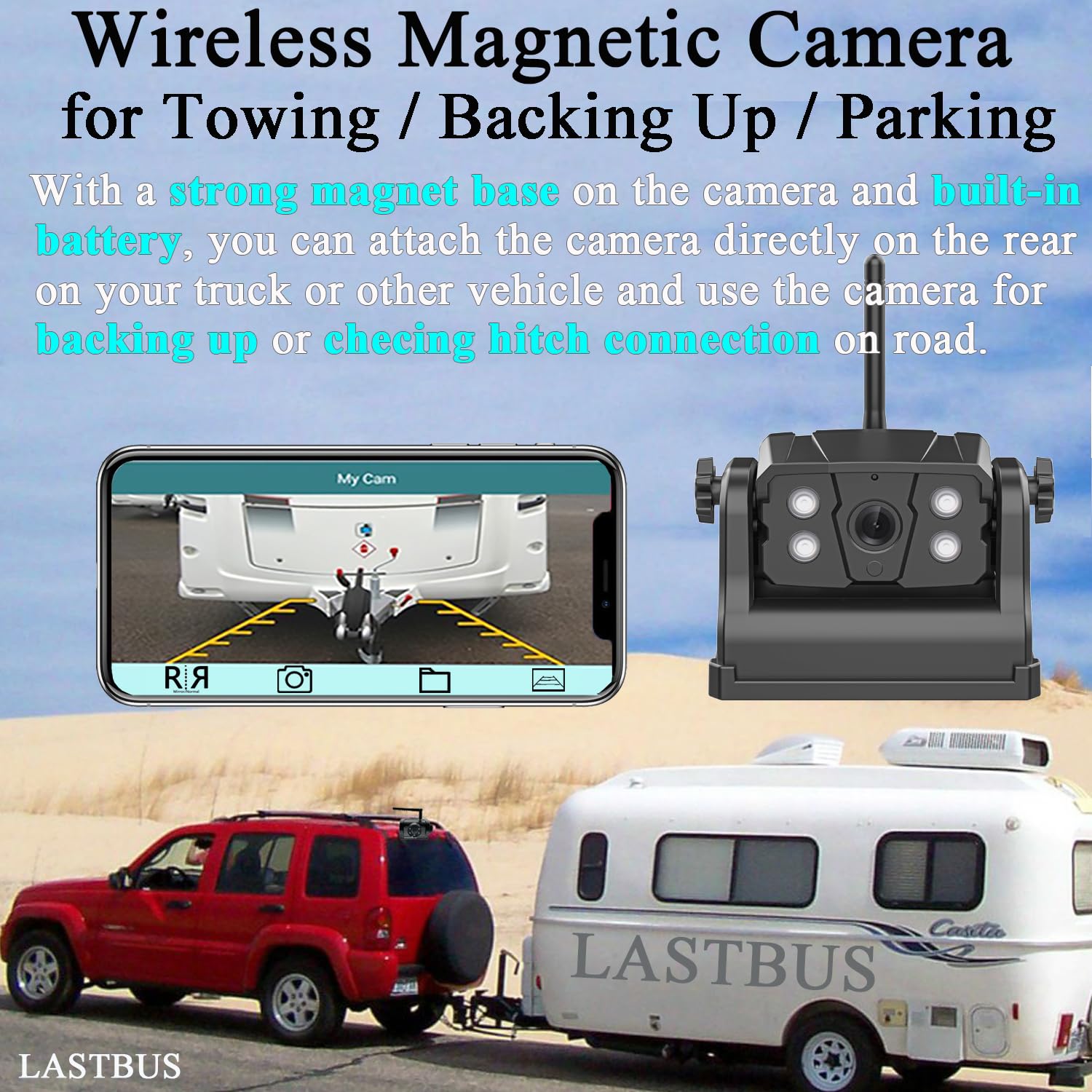 Magnetic Wireless Backup Camera - Lastbus Rechargeable Magnetic 2.4Ghz Wifi Backup Camera For Easy Hitching Gooseneck Horse Boat