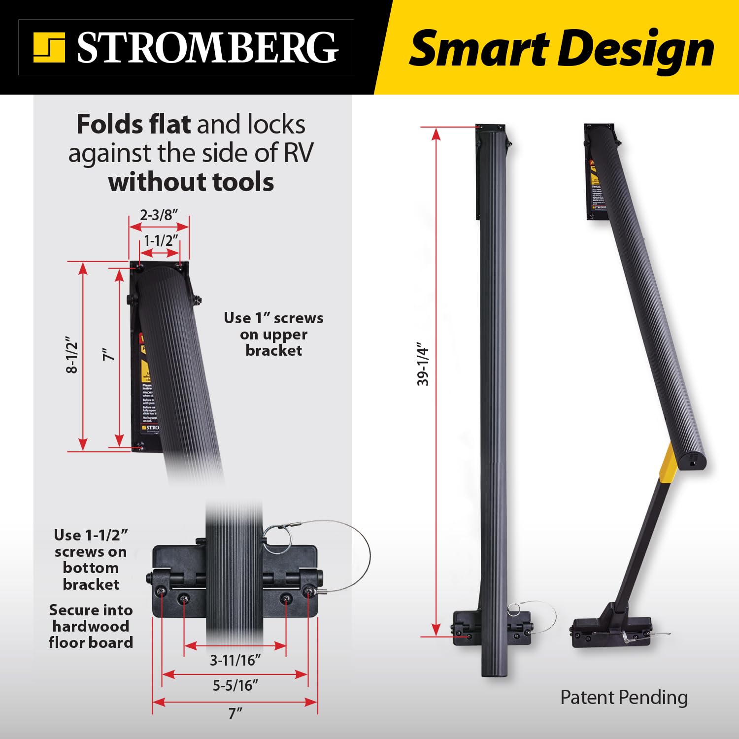 Stromberg Carlson AR-42 Lend-A-Hand Banister Rail - RV Handrail for Safe Support on Outdoor Steps, Ribbed Grip Tubing, Folds Fla