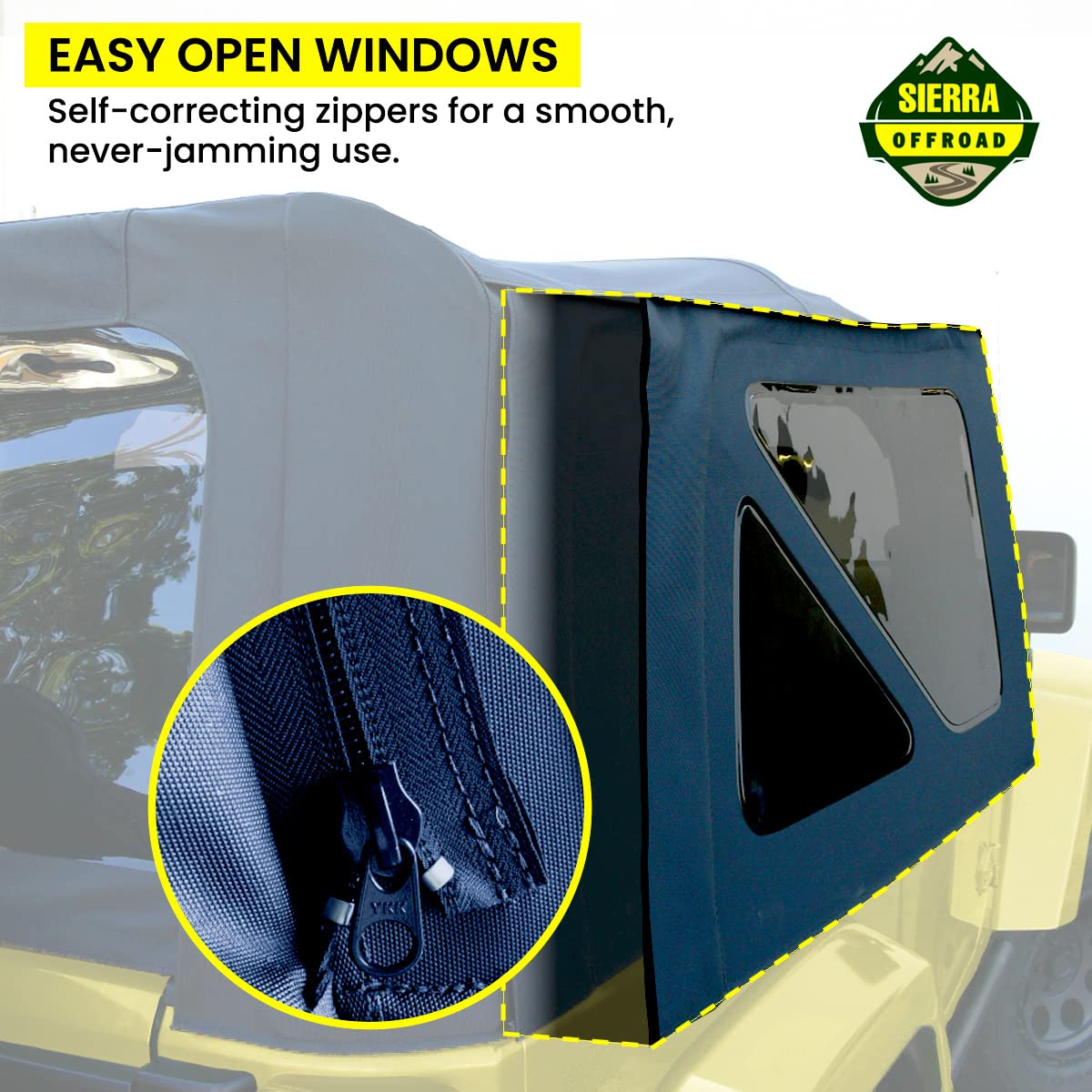 Sierra Offroad Soft Top For 1997 To 2006 Jeep Wrangler Tj - Black, Sailcloth Vinyl - 2 Door Jeep Soft Top With Rear Plastic Tint