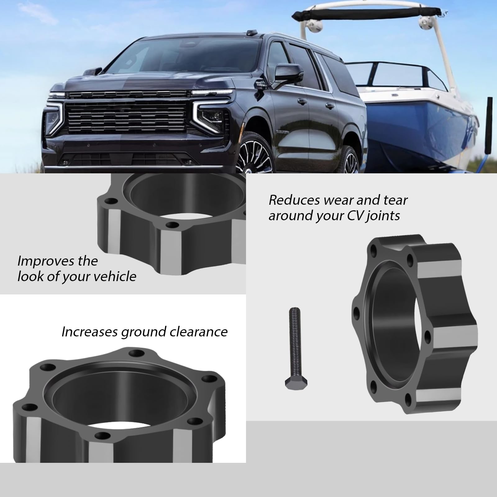 SeDeplacer CV Spacers with Hardware for 99-16 Chevy/GMC 1500, Tahoe, Yukon, Suburban - Fits 5-7.5" Suspension Lift