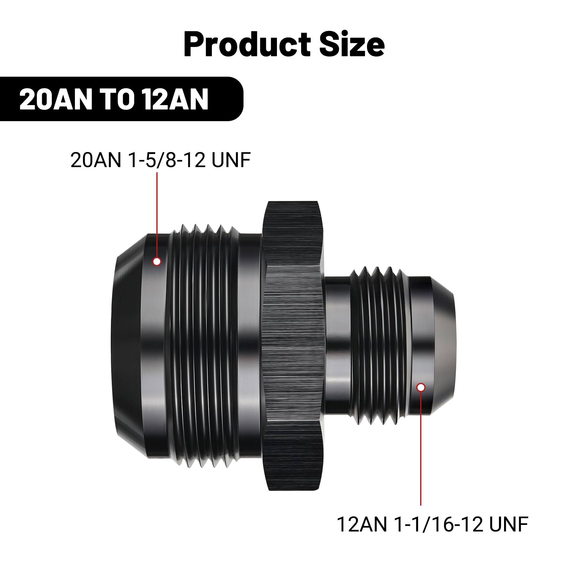 EVIL ENERGY 20AN Male to AN12 Male Flare Reducer Coupler Union Straight Adapter Fitting Black