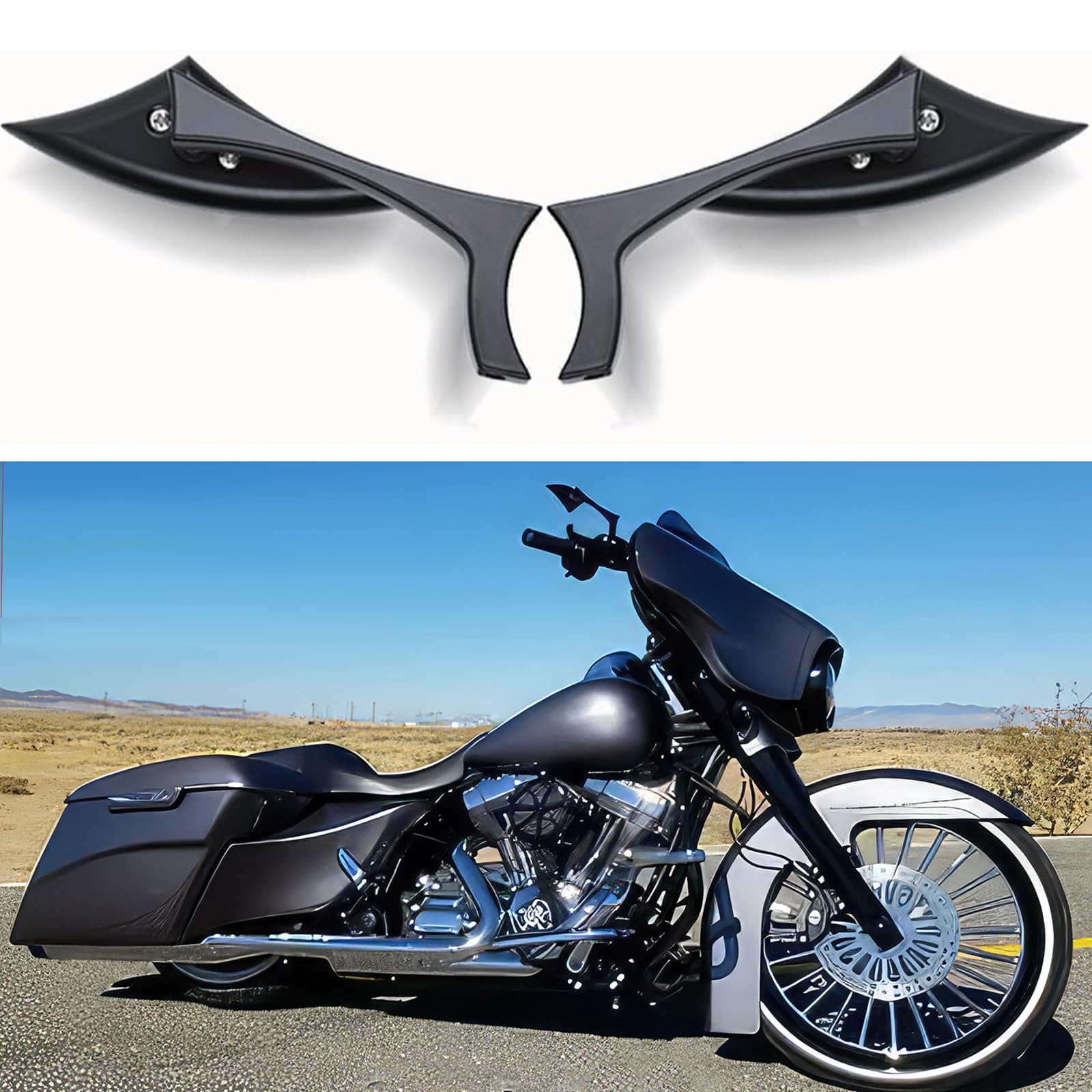Goodfitment - Black Bat Shape Motorcycle Mirrors,Upgrade Rearview Motorcycle Mirrors Compatible With Harley Road King Sportster