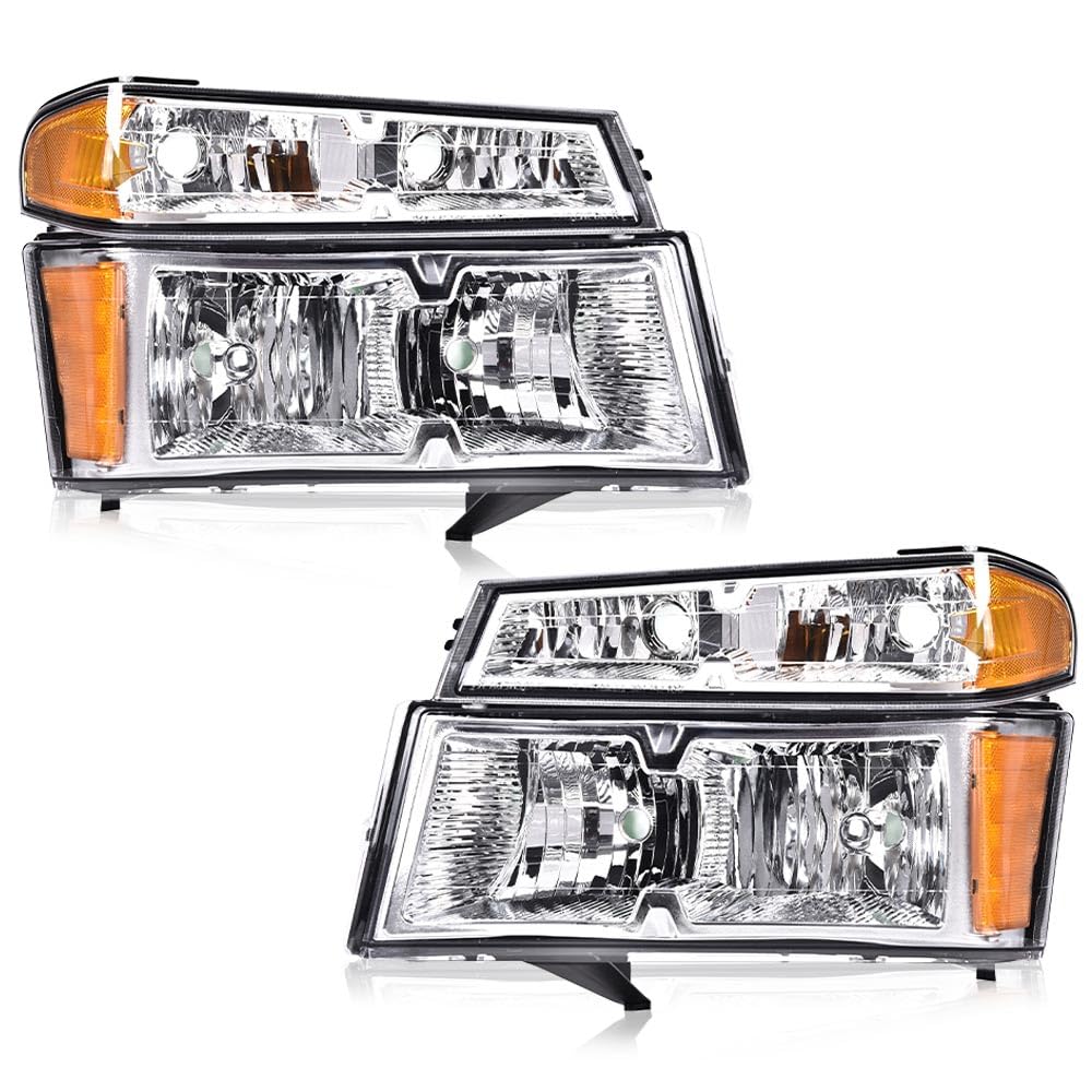 Cheda Headlights Compatible With 2004-2012 Gmc Canyon/Chevy Colorado Headlights Assembly Bumper Lights 4Pcs(Clear Lens Chrome Ho