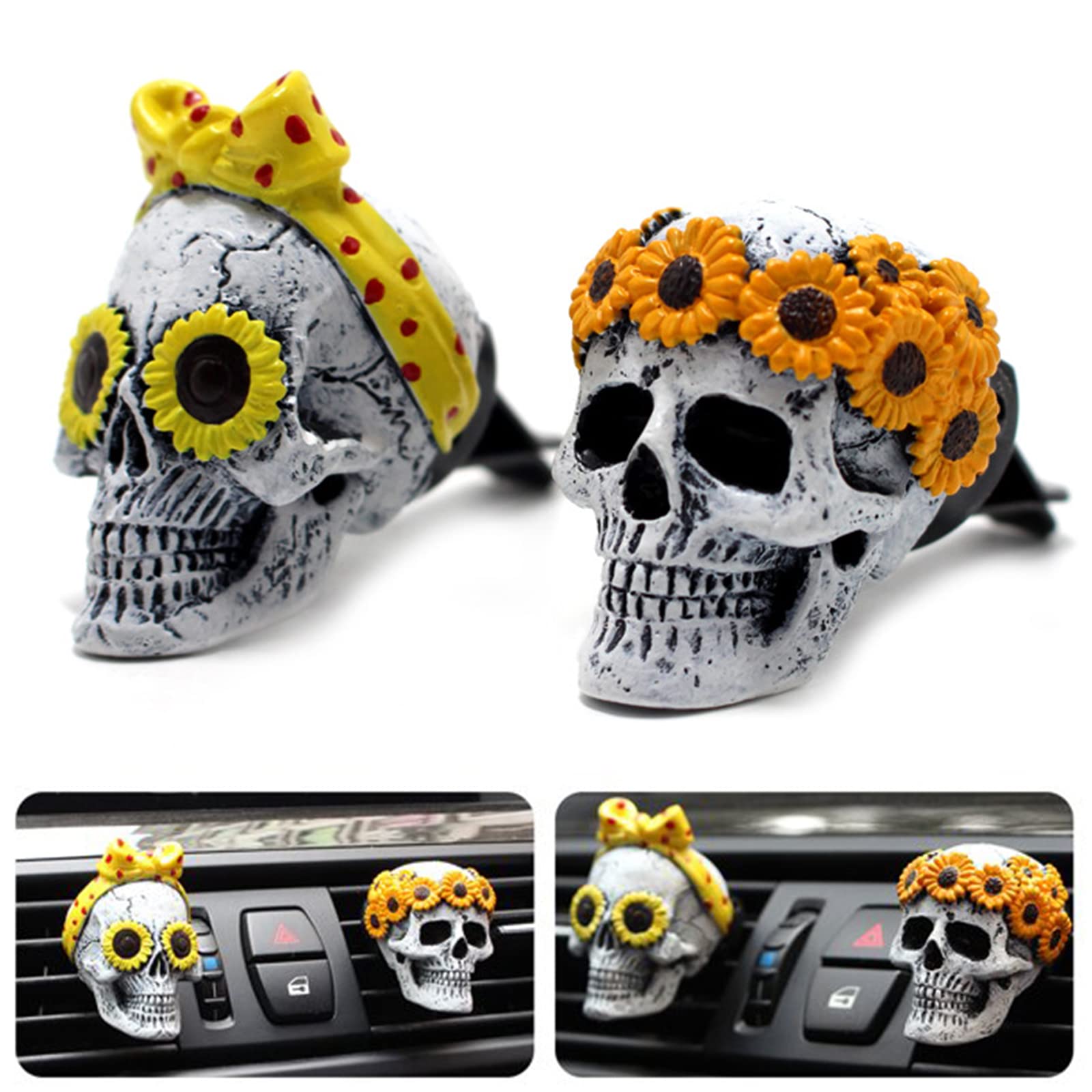 Sugar Skull Decor For Women, Sunflower Air Fresheners Car Accessories Interior Aesthetic Dashboard Decorations, Truck Stuff For 
