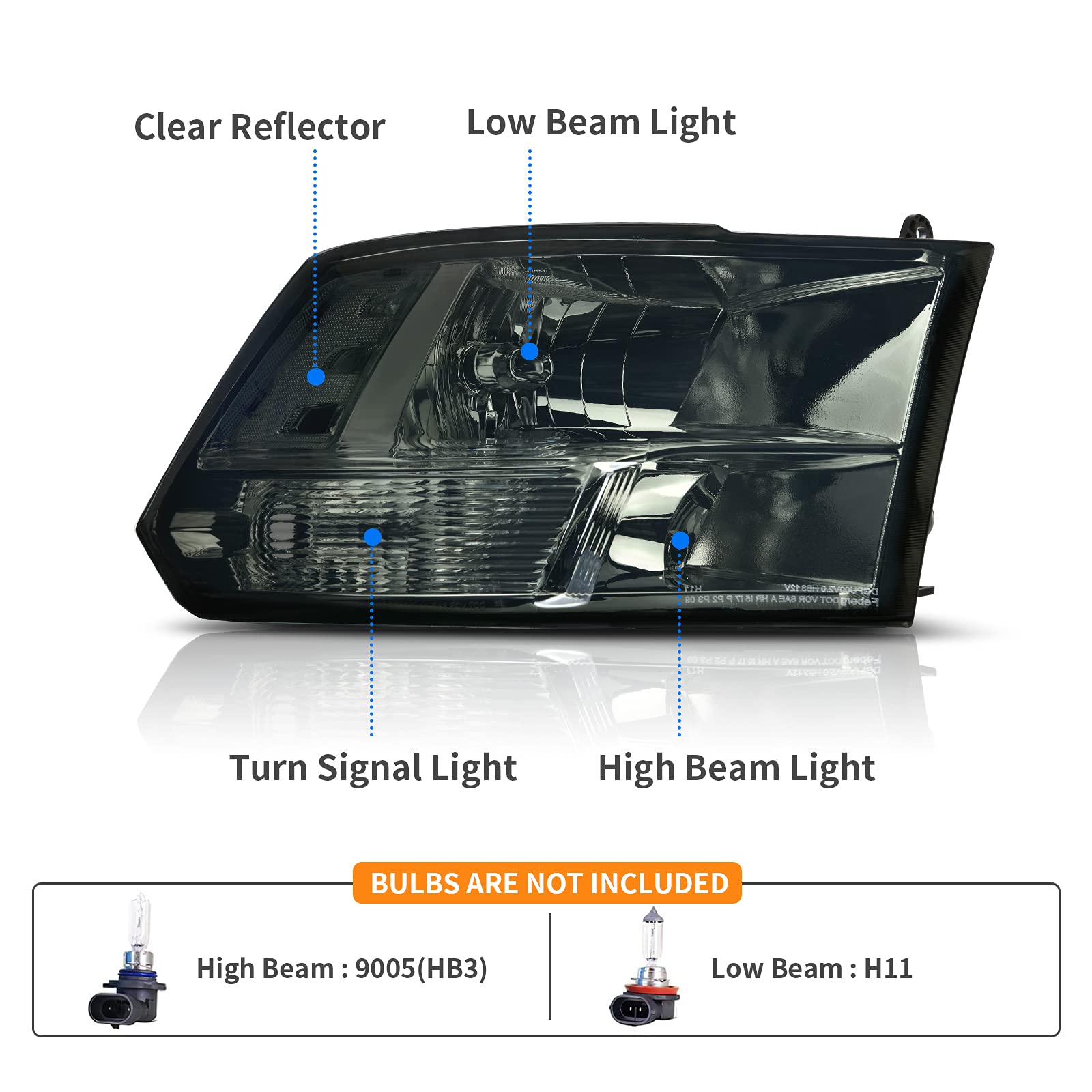 Dwvo Headlights Assembly Compatible With 2009-2018 Dodge Ram 1500 2500 3500/2019-2022 Ram 1500 Classic Pickup Quad Headlamp Repl