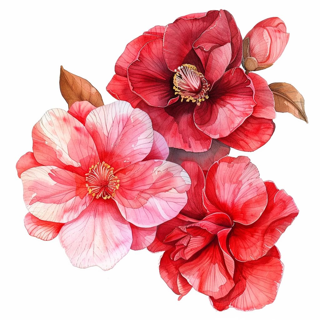 Watercolor Red Camelia Flower Decals For Cars, Floral Bumper Sticker, Vehicle Decor Sticker, Beautiful Camelia Flower Sticker Fo