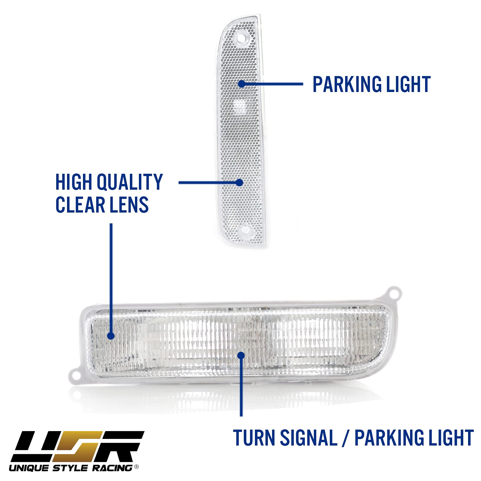 Usr Depo 97-01 Xj Signal Lights - Combo Clear Bumper Turn Signal + Corner Side Marker Lamps Set (Left + Right) Compatible With 1997-2001 Cherokee Xj Chassis (Clear 4 Pieces)