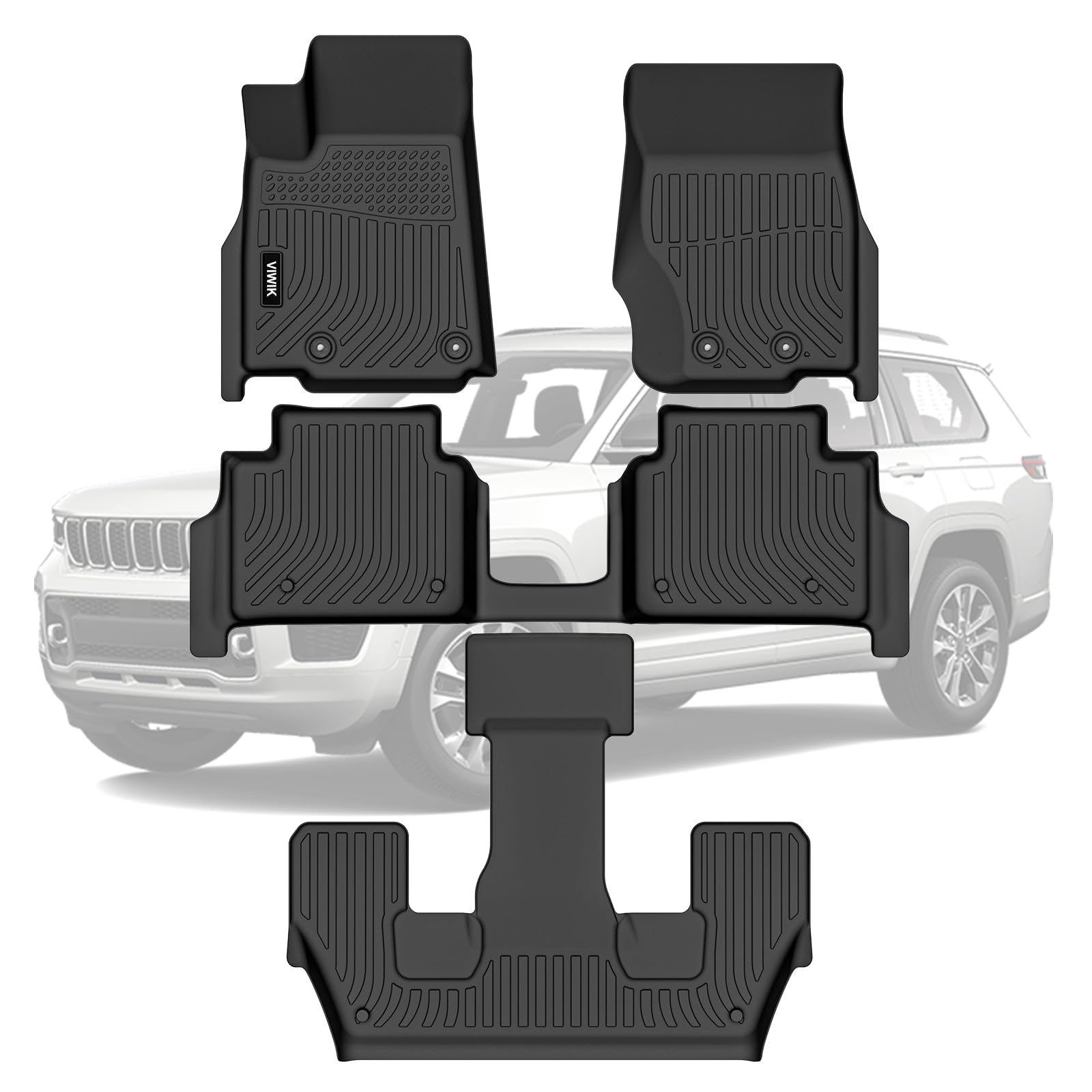 Viwik Floor Mats For Jeep Grand Cherokee L 6 Seat 2025 2024 2023 2022 2021, Anti Slip 3D Floor Liners, Tpe Car Mats, Custom Fit