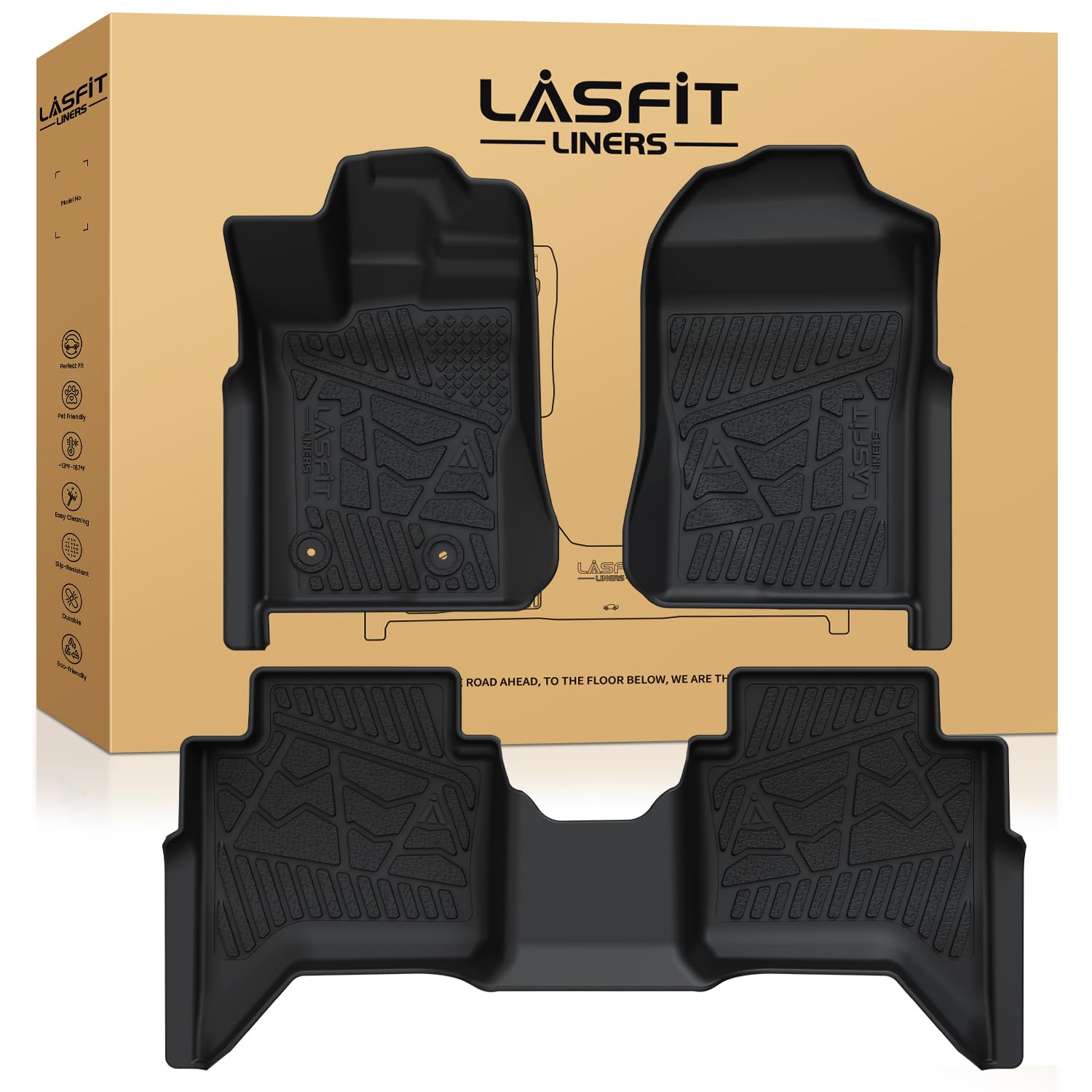 Lasfit Floor Mats For Ford Ranger 2025 2024 Supercrew Cab All Weather Truck Protector Tpe Carpeted Floor Liners, Front And Rear