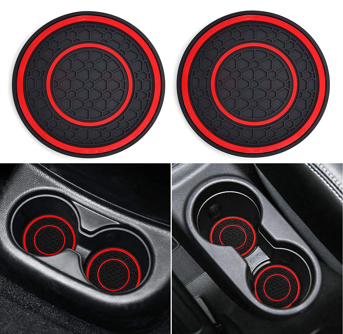 Auprite Car Cup Holder Coasters, 2 Pack Universal Auto Anti Slip Cup Holder Insert Coaster, Car Interior Accessories, Red