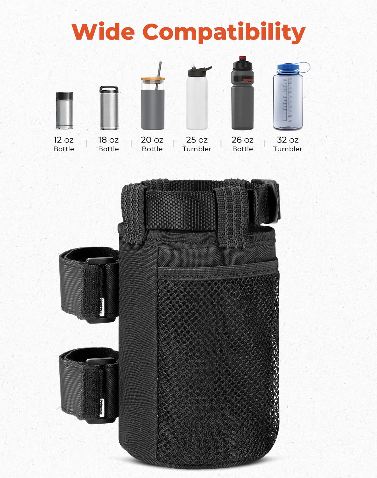 Kemimoto Cup Holder, Roll Bar Cup Holder For Utvs Wheelchair Scooter Walker Rollator Bike Golf Cart Boat With Mesh Pockets And S