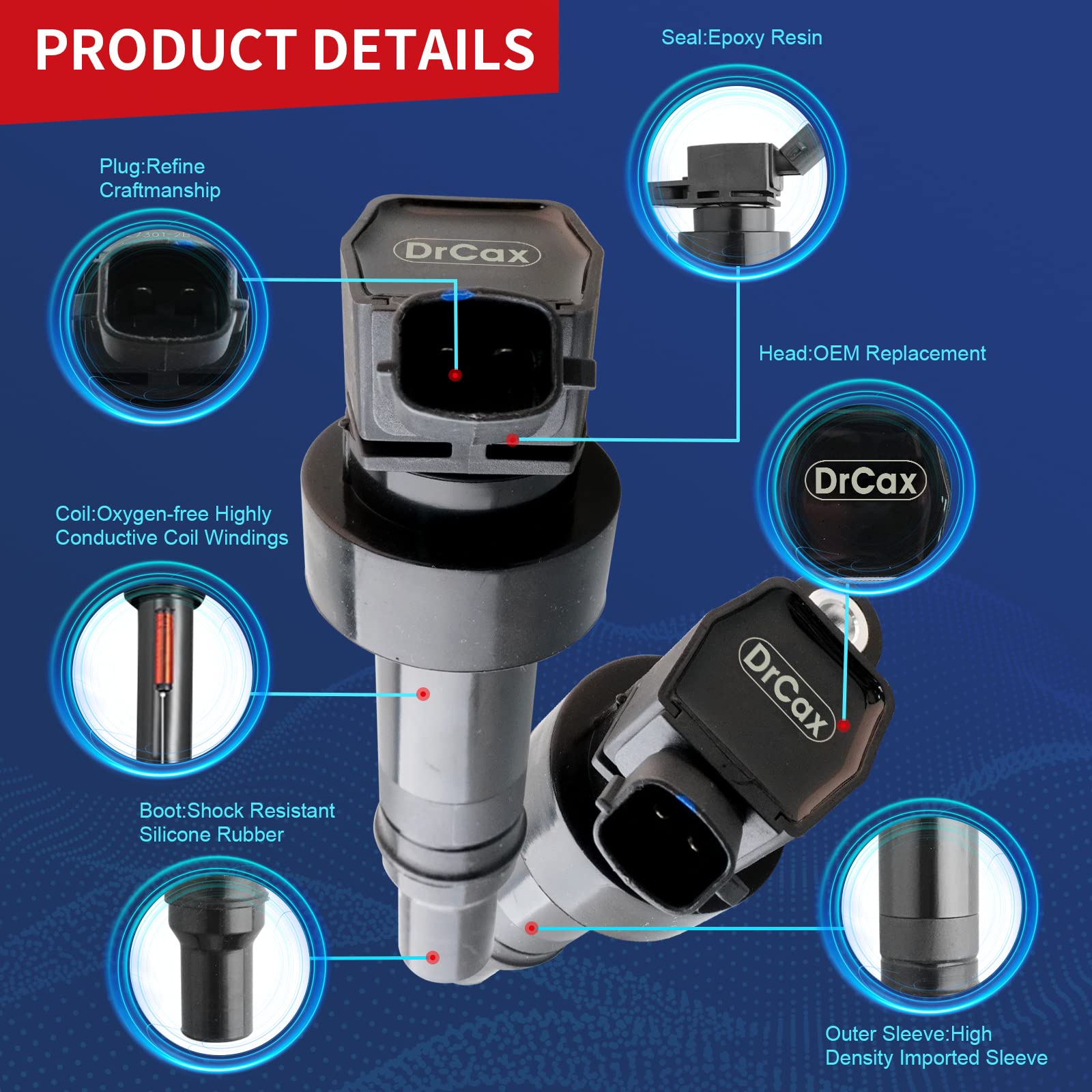 Drcax Oem Ignition Coil Uf652 C1803 5C1860 Compatible With Hyundai Kia Dodge Accent Veloster Rio Soul Attitude - 1.6L L4 Engines